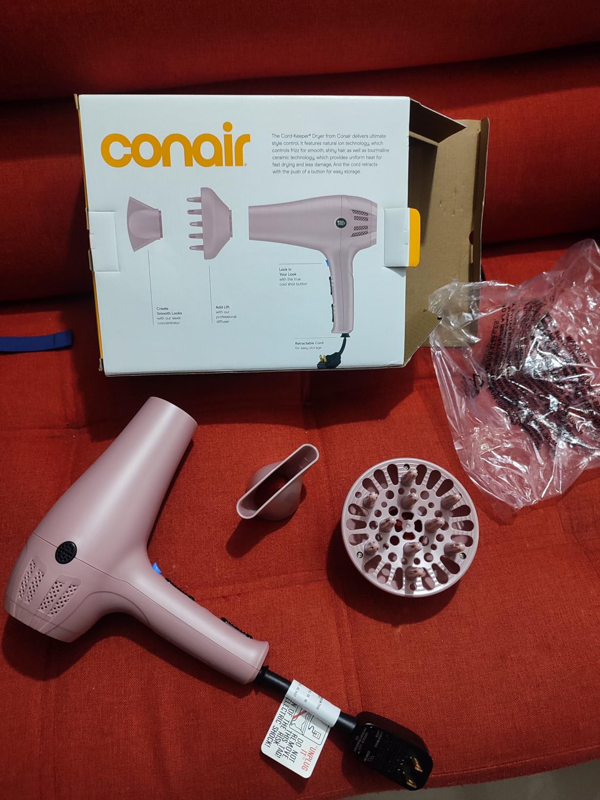 Conair Hair Dryer with Diffuser and Concentrator, 1875W, Pink customer photo 2