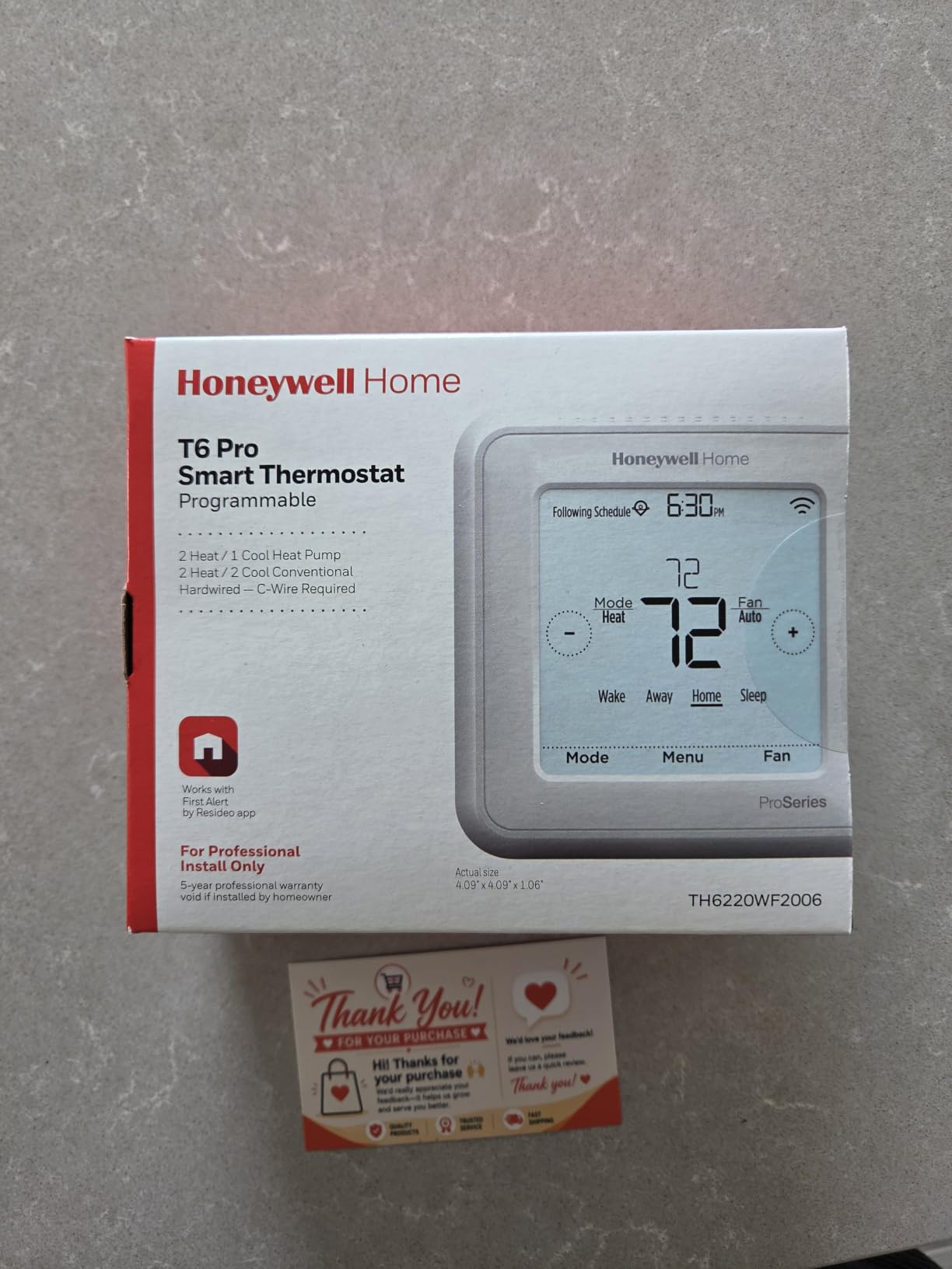 Honeywell TH6220WF2006/U Lyric T6 Pro Wi-Fi Programmable Thermostat with Stages Up to 2 Heat/1 Cool Heat Pump or 2 Heat/2 Cool Conventional customer photo 2