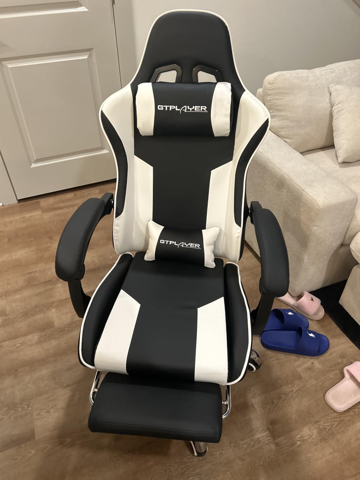 GTPLAYER Gaming Chair, Computer Chair with Footrest and Lumbar Support, Height Adjustable Game Chair with 360°-Swivel Seat and Headrest and for Office or Gaming (Faux Leather, Black) customer photo 1