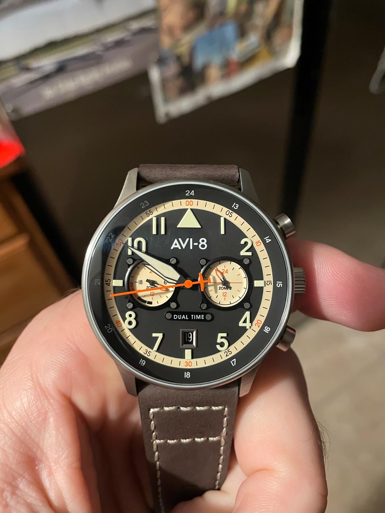 AVI-8 Hawker Hurricane Men's Pilot Watch – Dual Time Japanese Quartz Movement, 43.5mm Stainless Steel Case, Leather or Stainless Steel Strap, AV-4088 customer photo 1