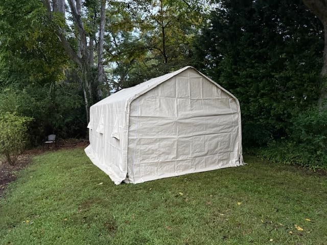 ADVANCE OUTDOOR 8x14 ft Steel Metal Peak Roof Portable Garage Shelter Storage Shed Carport for Motorcycle, Bike or Garden Tools with 2 Roll up Doors & Vents, Gray customer photo 1