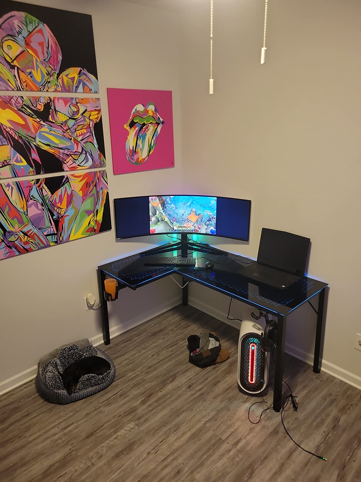 EUREKA ERGONOMIC RGB LED Lights 60 Inch L Shaped Reversible Black Glass Gaming Desk Home Office Computer Table GTG L60 customer photo 1