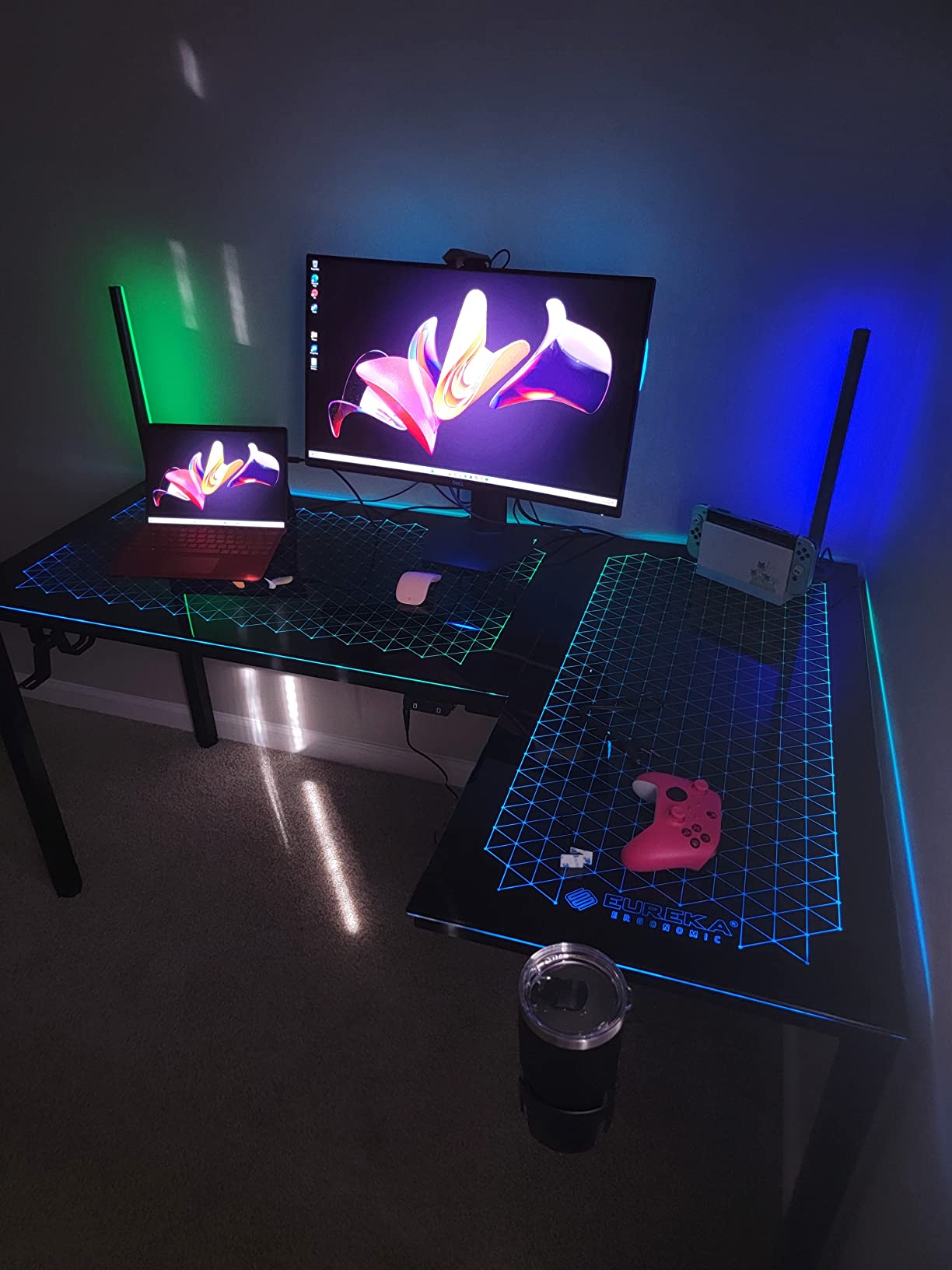EUREKA ERGONOMIC RGB LED Lights 60 Inch L Shaped Reversible Black Glass Gaming Desk Home Office Computer Table GTG L60 customer photo 2