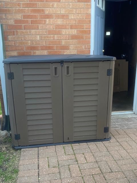 KINYING Larger Outdoor Storage Shed Weather Resistance, Horizontal Outdoor Storage Box Waterproof for Garden, Patios, Backyards, 48 Cu.ft Capacity for Garbage Cans, Lawn Mower, Garden Tools customer photo 2