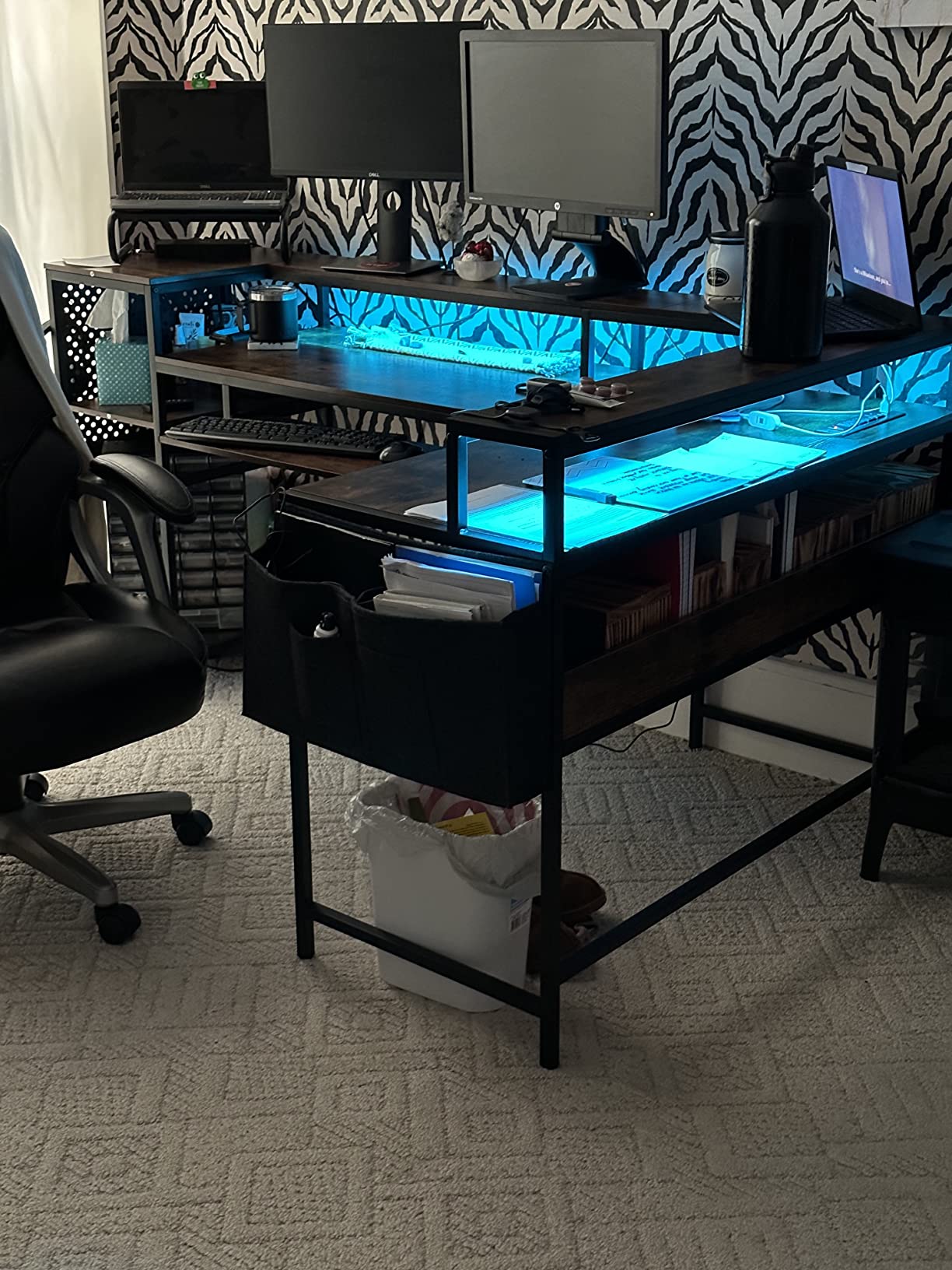 SEDETA L Shaped Gaming Desk, Reversible Computer Desk, Gaming Desk with Power Outlets & LED Strip, Monitor Shelf, Keyboard Tray, Pegboard and Storage Shelves for Home Office, Black customer photo 2