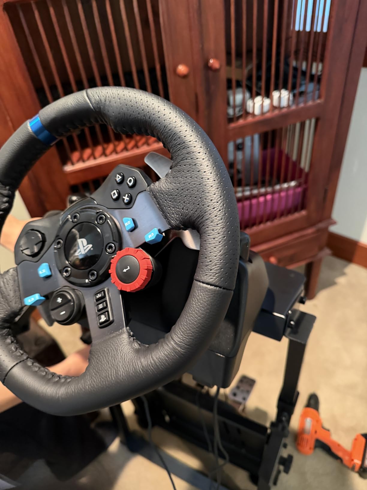 GTPLAYER Sim Racing Wheel Stand Simulator Cockpit Wheel Stand Racing Steering Shifter Mount fit for Logitech G25 G27 G29 G920 G923 Thrustmaster T330TS Gaming Stand Wheel Pedals NOT Included, Black customer photo 1