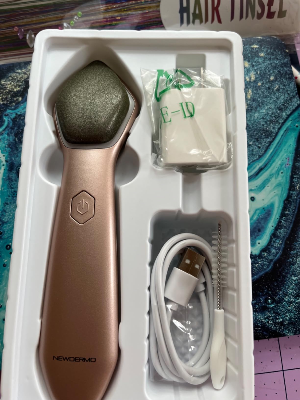 NEWDERMO Microdermabrasion Machine Pro, Large Diamond Electric Microdermabrasion Wand Tool With 3 Levels Frequency for Face Body Exfoliate Skin Care(White) customer photo 1