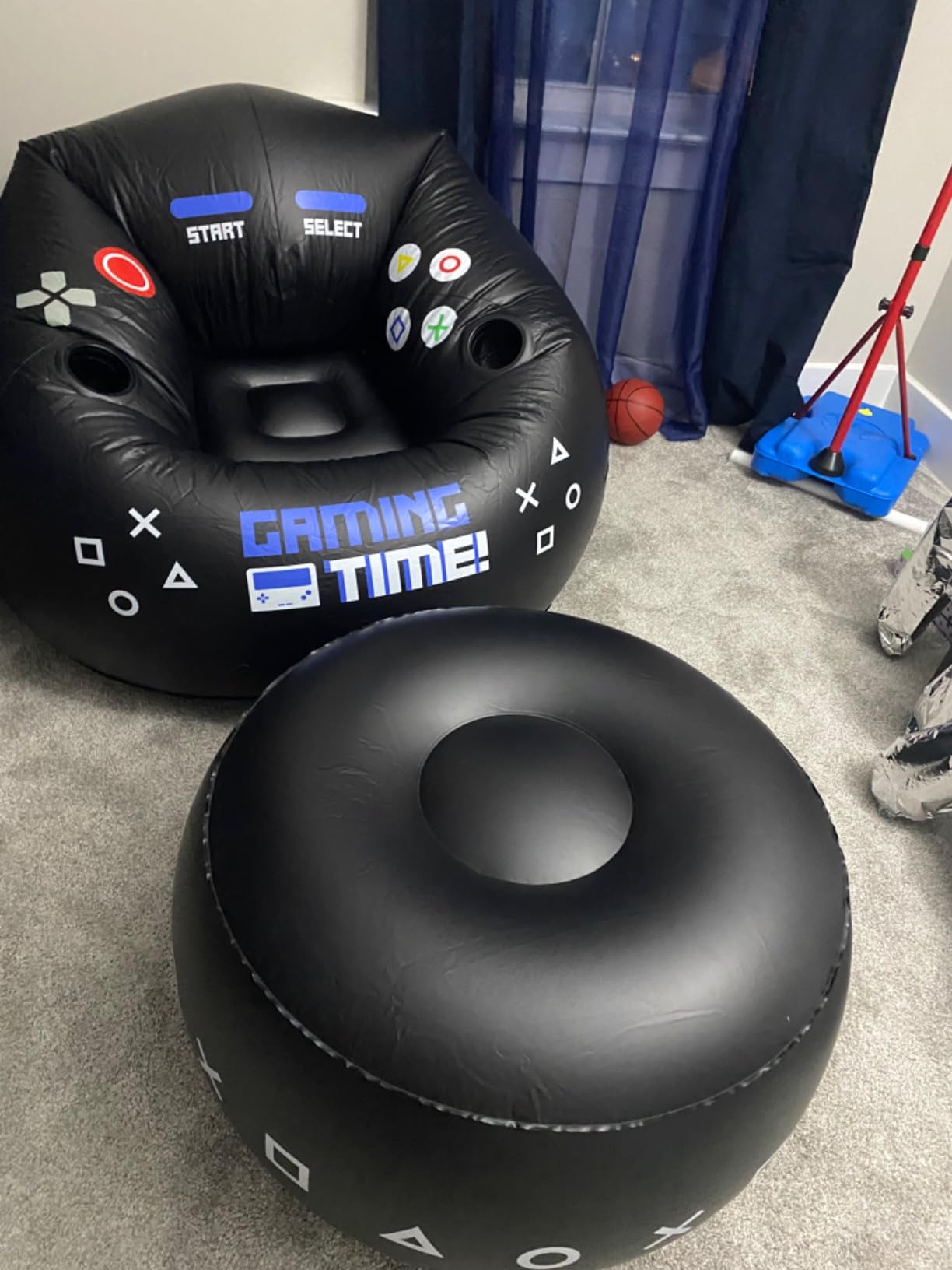 FranFusion Inflatable Gaming Chair for Kids & Teens with Cup Holders and Side Pocket - This Air Bean Bag Game Chair is The Perfect Furniture for Gamer Room Décor (Gaming Time with Ottoman) customer photo 1
