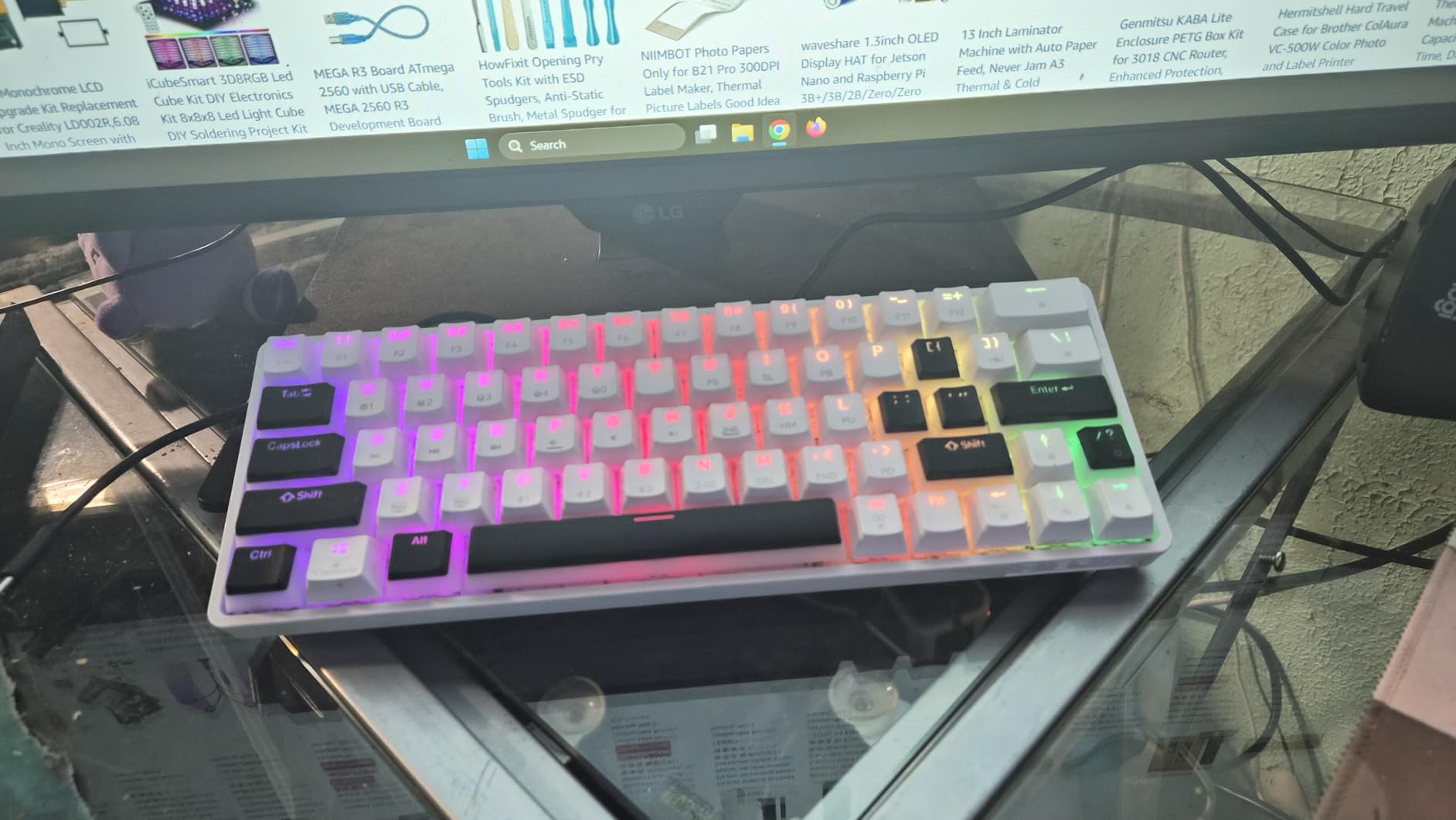 DIERYA DK63 60% Wireless Mechanical Gaming Keyboard | Bluetooth/2.4G/Wired | RGB Backlit Compact 63 Keys Mini Office Keyboard | with Red Switch | for Windows Laptop PC Gamer Typist-White customer photo 2