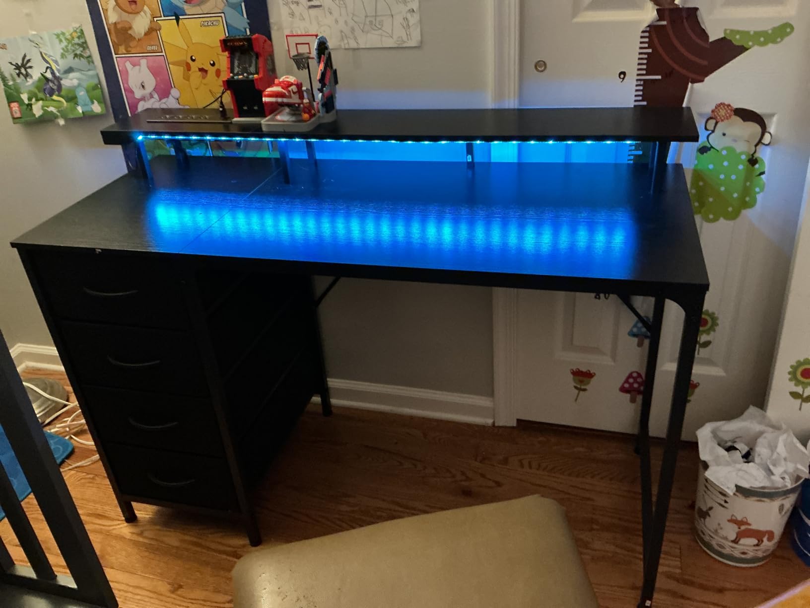 Huuger 47 Inch Computer Desk with Power Outlets and LED Lights, Gaming Desk with 4 Drawers, Office Desk with Monitor Stand, Study Work Home Office, Small Spaces, Black customer photo 2