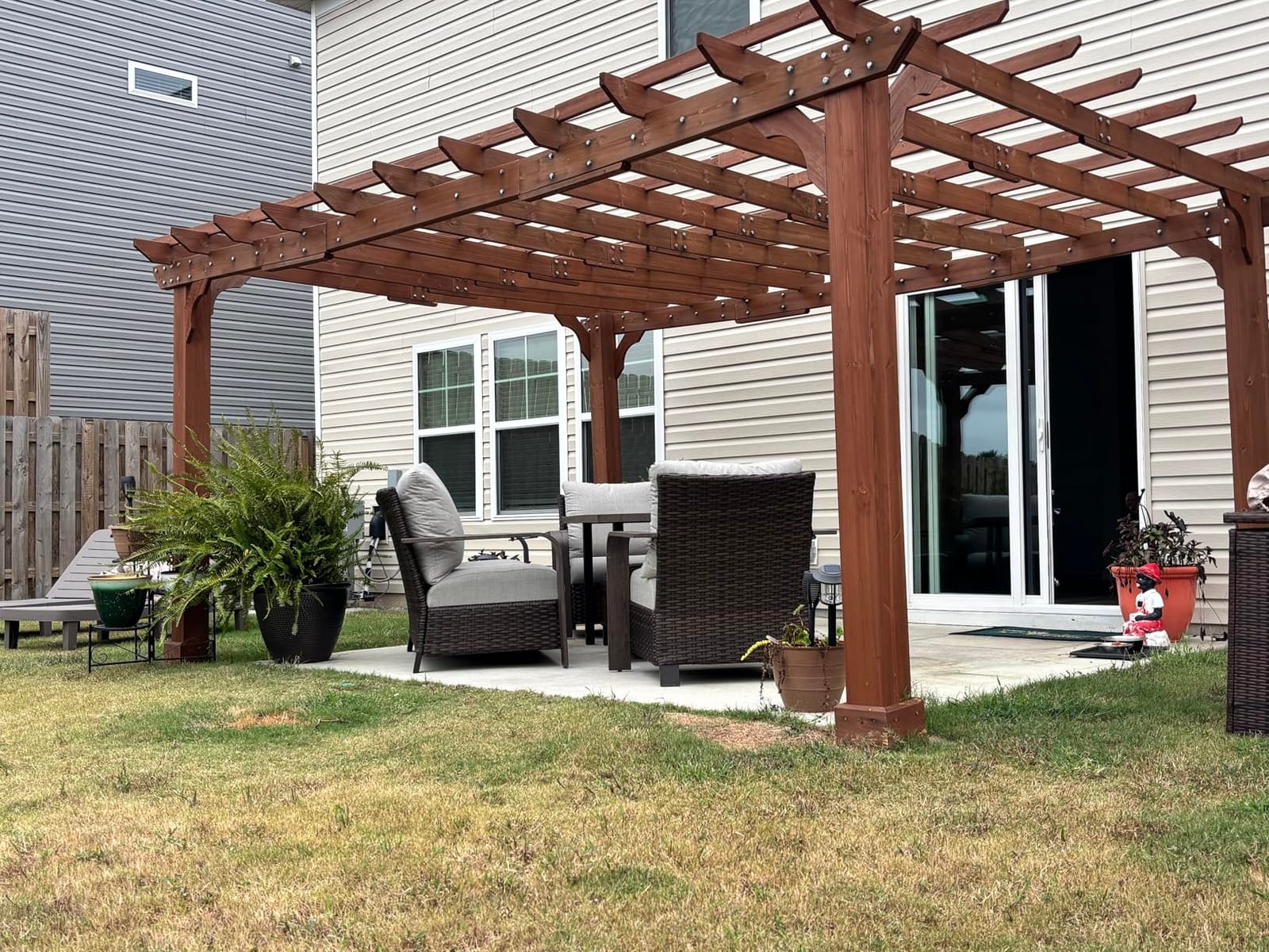 Yardenaler 10x12 FT Wooden Pergola, Cedar Wood Gazebo with Flat Roof, Outdoor Garden Shelter with Stakes Included, Patio, Deck, Backyard, Lawn customer photo 1