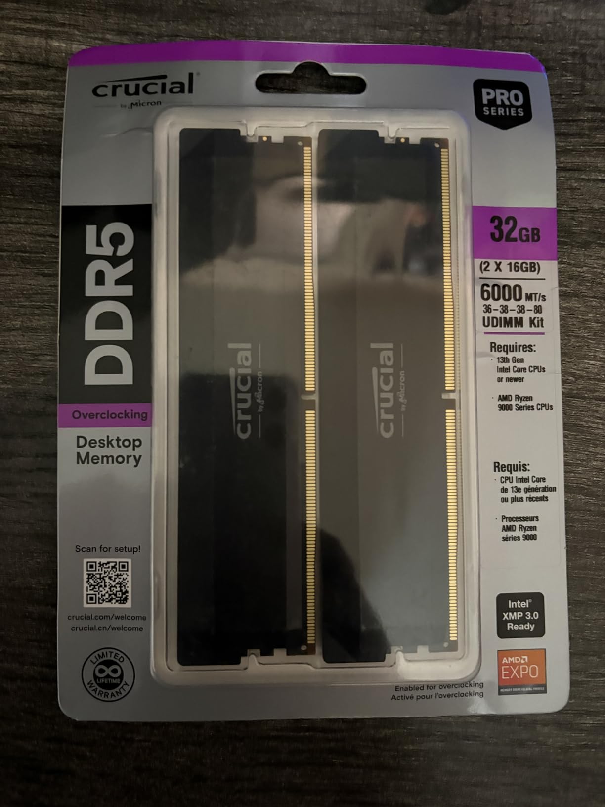 Crucial Pro 32GB DDR5 RAM Kit (2x16GB),CL36 6000MHz, Overclocking Desktop Gaming Memory, Intel XMP 3.0 & AMD Expo Compatible, Black - CP2K16G60C36U5B customer photo 1