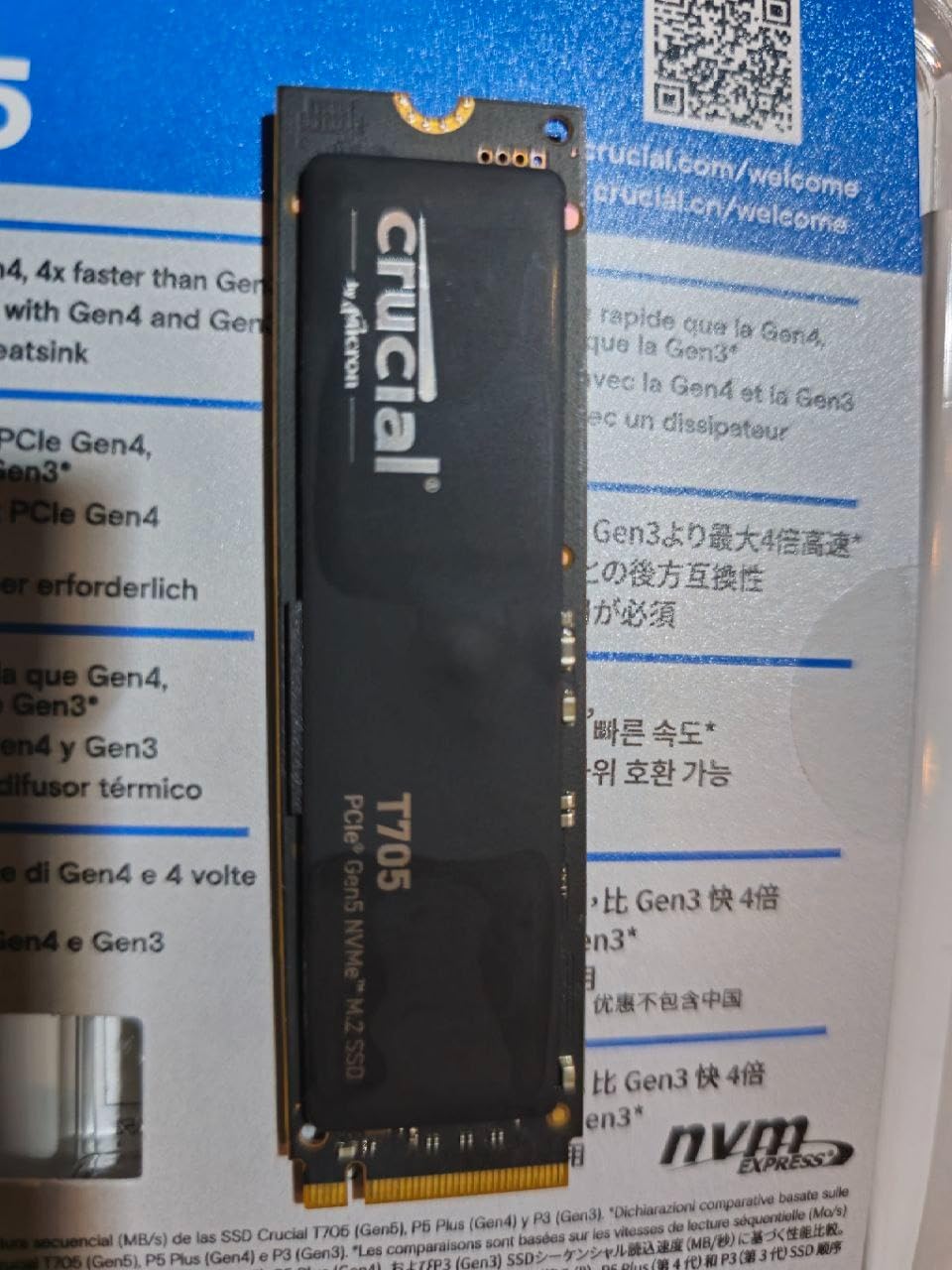 Crucial T705 PCIe Gen5 NVMe 4TB SSD, Up to 14,100MB/s, TLC NAND, Intel & Ryzen Compatible, for Hardcore Gaming & High-Speed Storage, Solid State Drive, Includes 1Mo Adobe CC – CT4000T705SSD3 customer photo 1