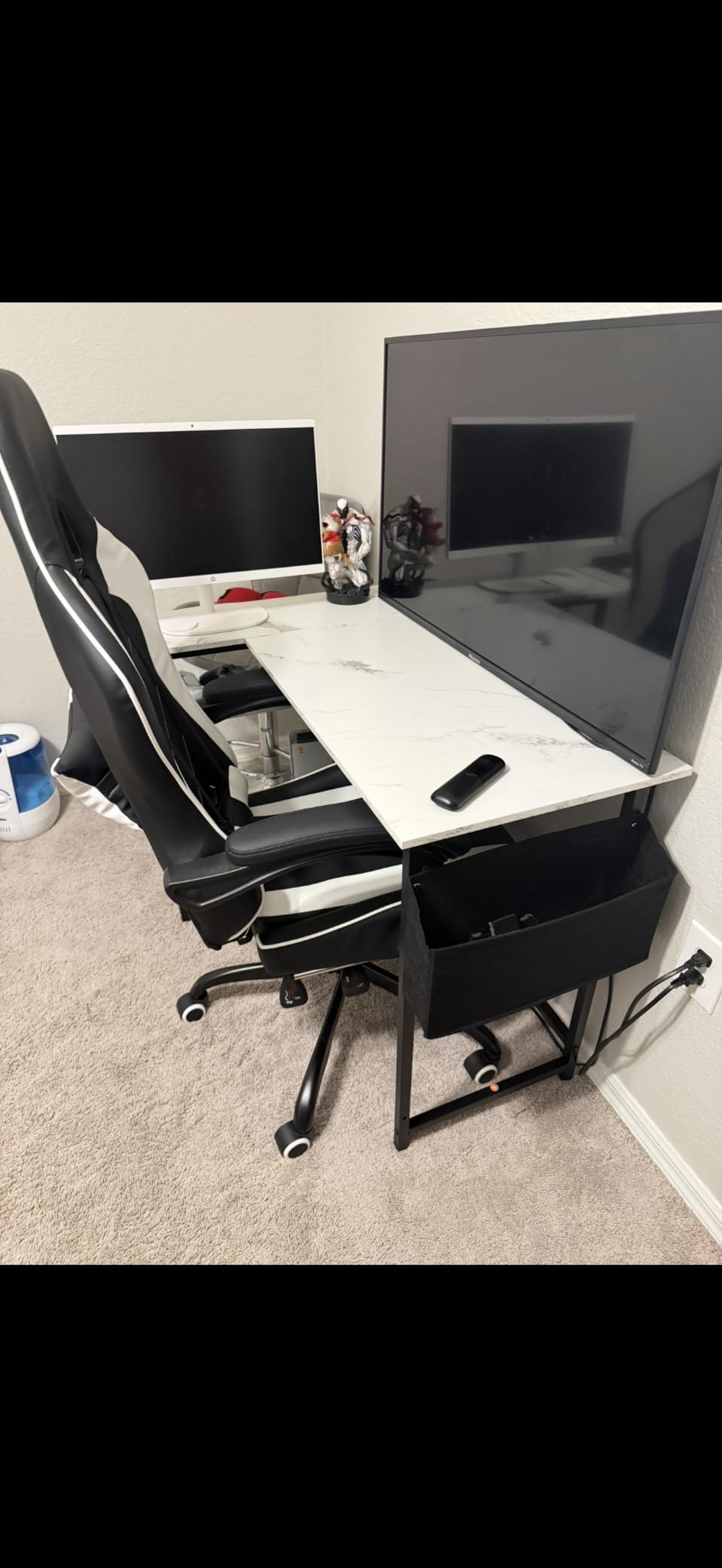 Pamray 43 Inch L Shaped Computer Desk with Reversible Side Storage Shelves, Small Corner Desk for Small Space Home Office,Writing Study Table PC Desk for Bedroom,White customer photo 1
