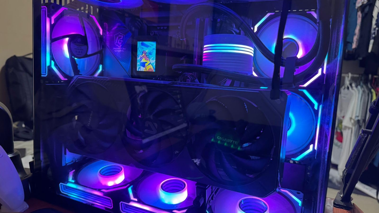AsiaHorse COSMIQ 120mm Case Fan, Infinity Mirror FDB Reverse Fan with 5V 3-PIN Connector and Small Controller, 2000 RPM and 68.5CFM,Unit Daisy Chain PWM RGB PC Fans for Cases CPU Liquid Coolers, 3Pack customer photo 1