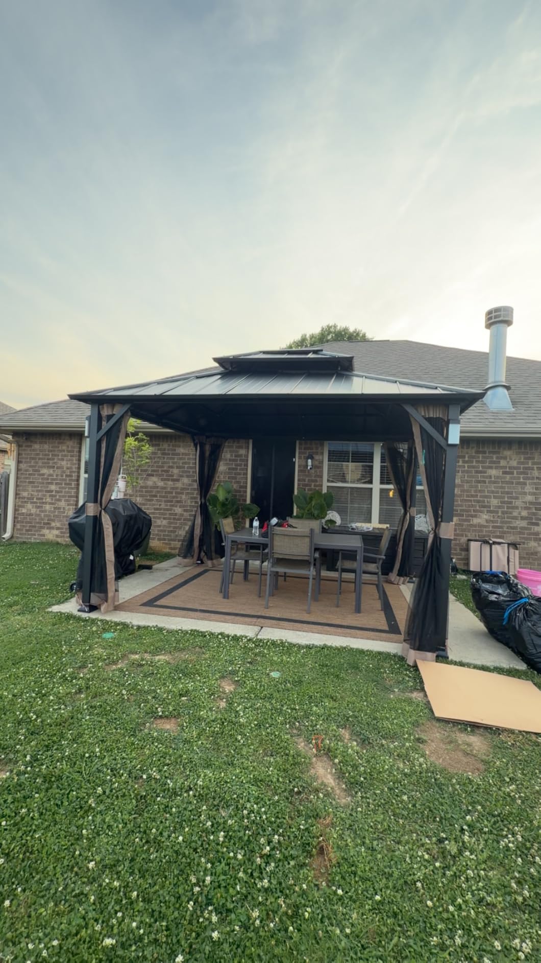 Modern Shade Hardtop Gazebo 10x10 with 4 LED Lights for Backyard, Black customer photo 2
