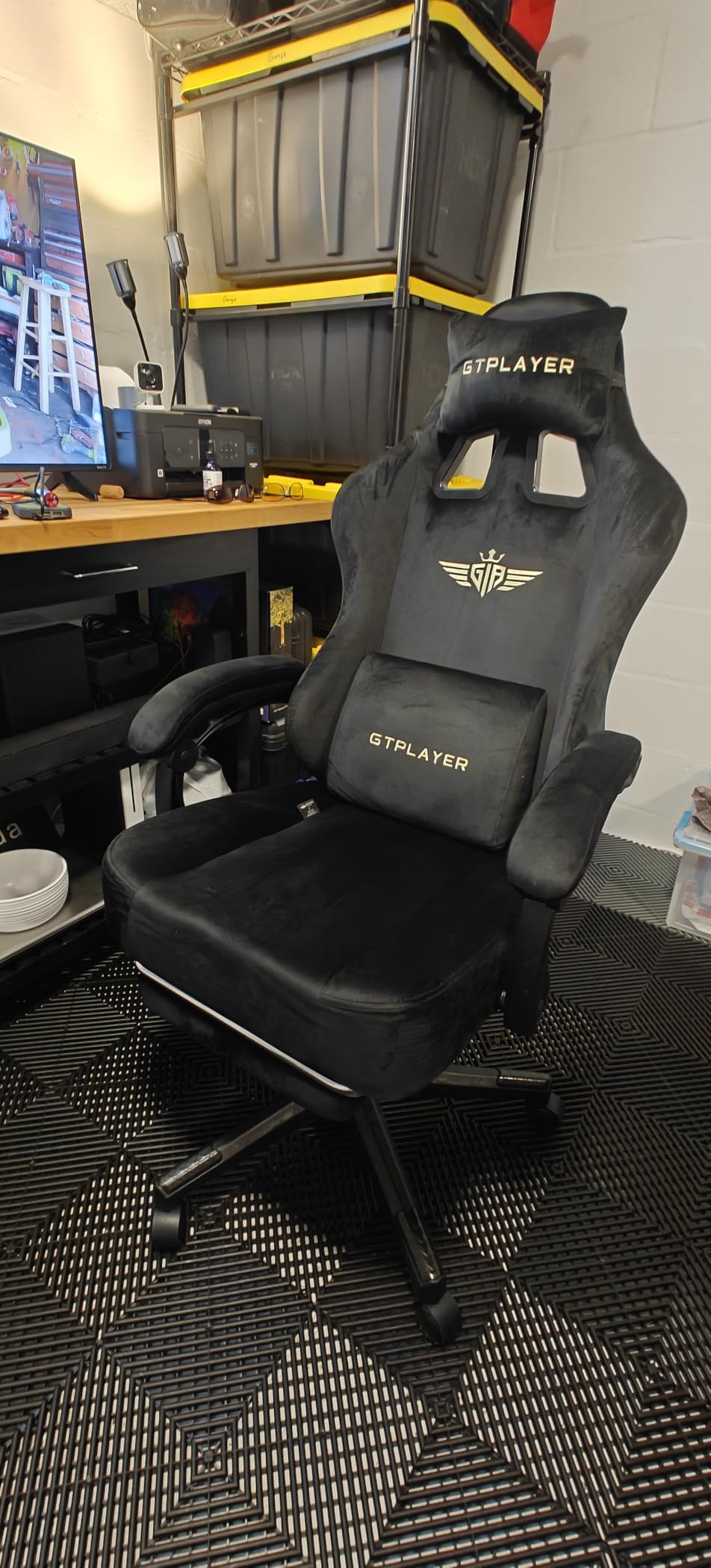 GTPLAYER Big and Tall Gaming Chair Fabric with Pocket Spring Cushion, High Back Ergonomic Computer Chair with Footrest for Adults Lumbar Support Swivel Game Chair for Office Gaming 350LBS, Black customer photo 2