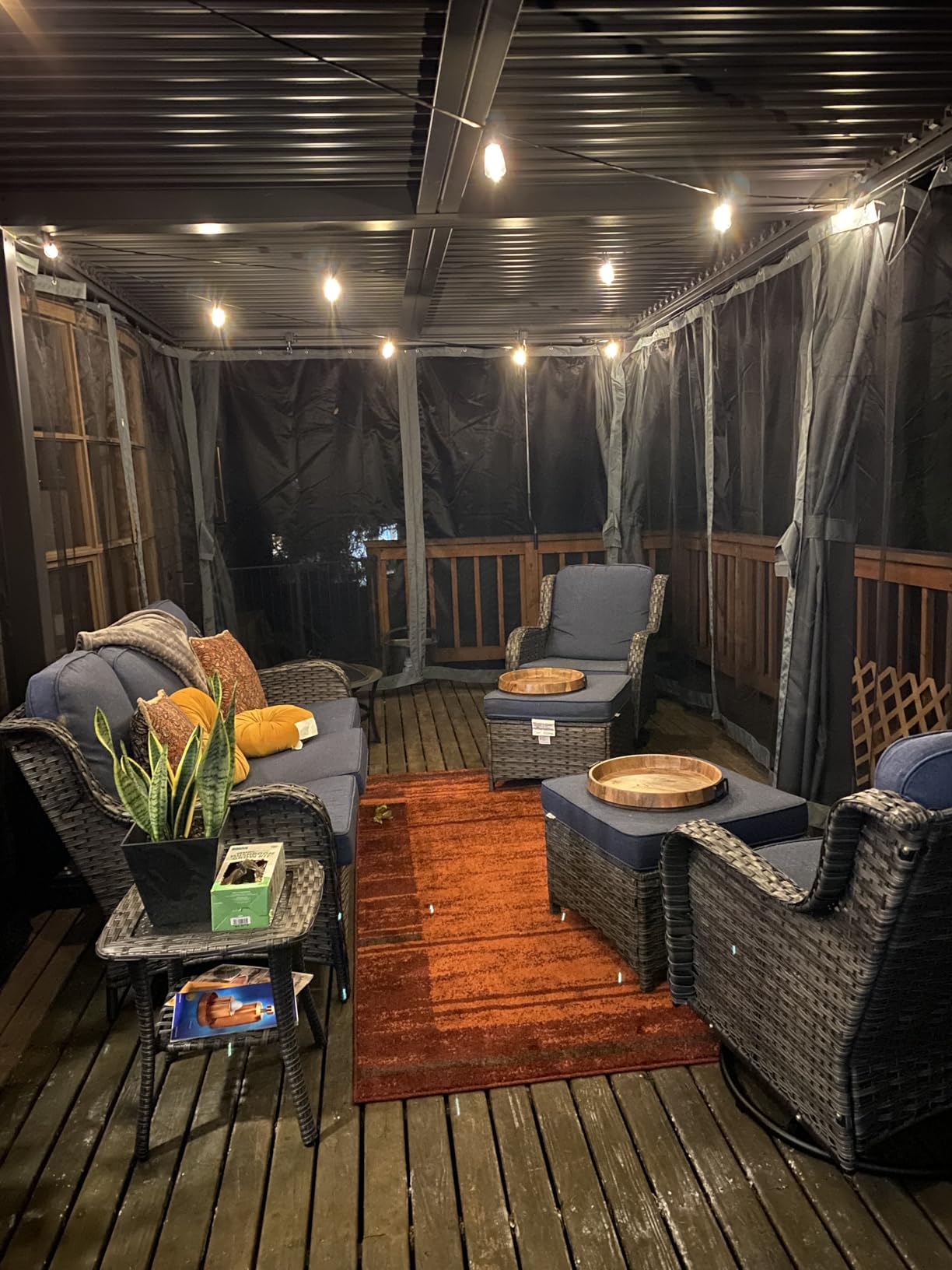 EROMMY Louvered Pergola 12x20, Outdoor Aluminum Pergola with Adjustable Rainproof Roof for Garden, Patio, Deck, Waterproof Curtains and Netting Included, Gray-Black customer photo 2