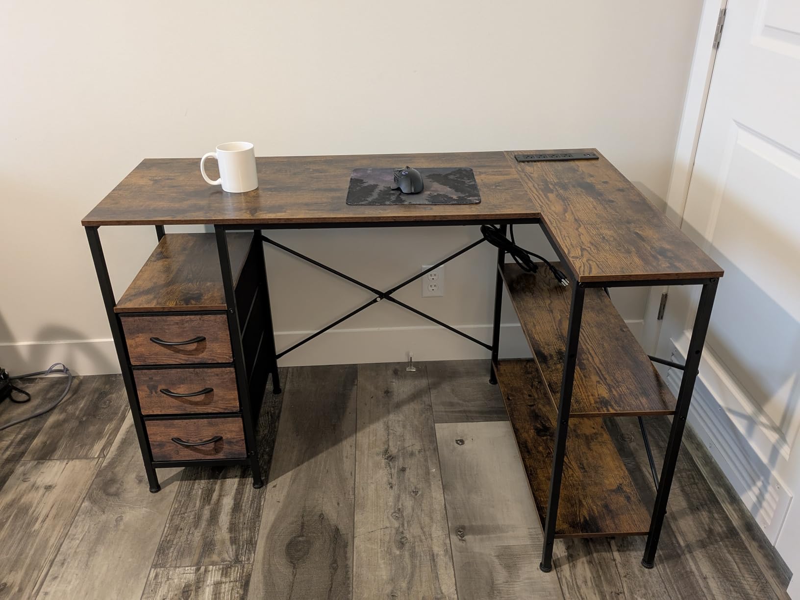 Huuger L Shaped Office Desk with Power Outlets & 3 Drawers customer photo 1