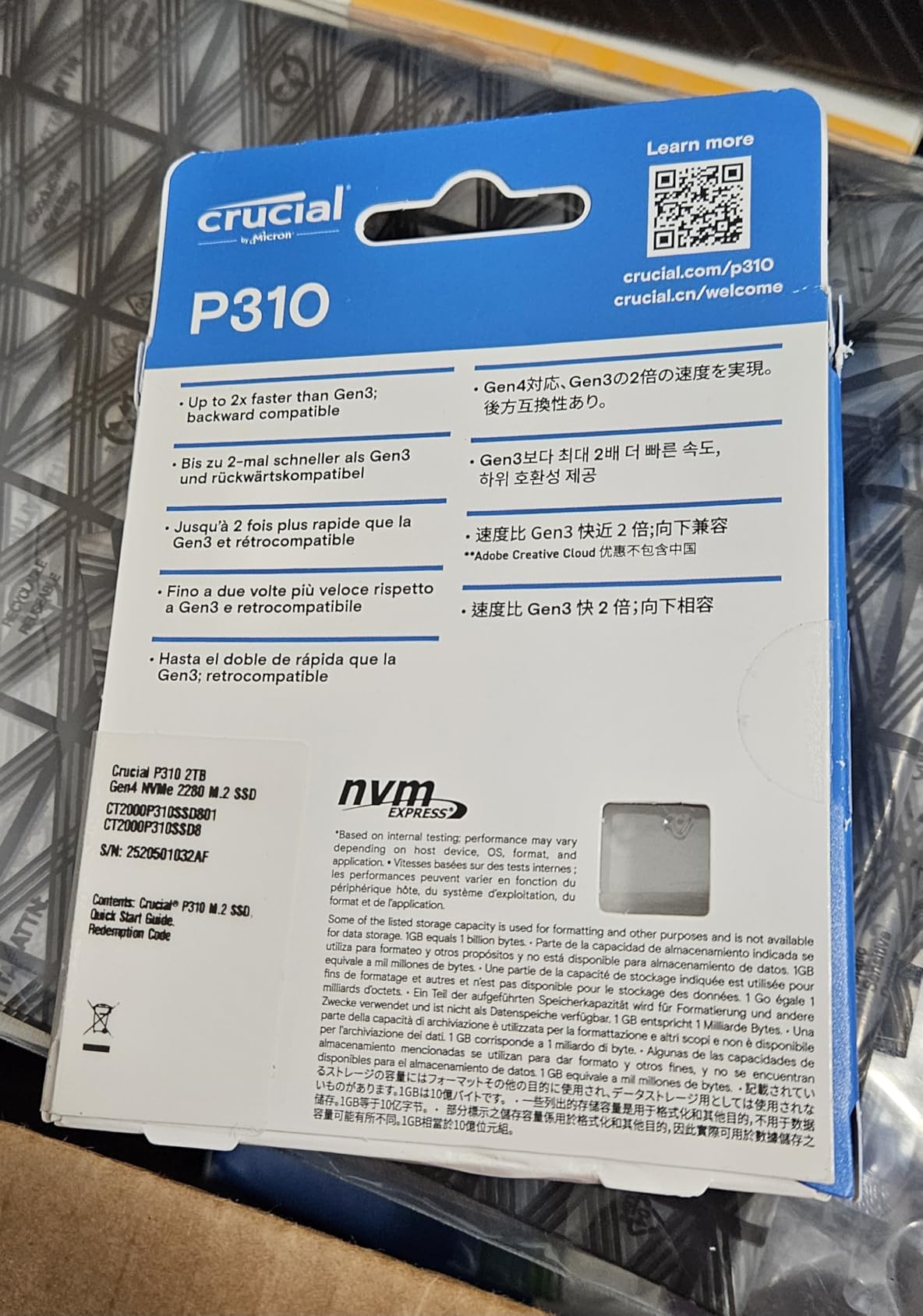 Crucial P310 1TB SSD, PCIe Gen4 NVMe M.2 2280, Up to 7,100MB/s, for Laptop, Desktop (PC), & Handheld Gaming Consoles, Includes Acronis Data Recovery Software, Solid State Drive - CT1000P310SSD801 customer photo 1