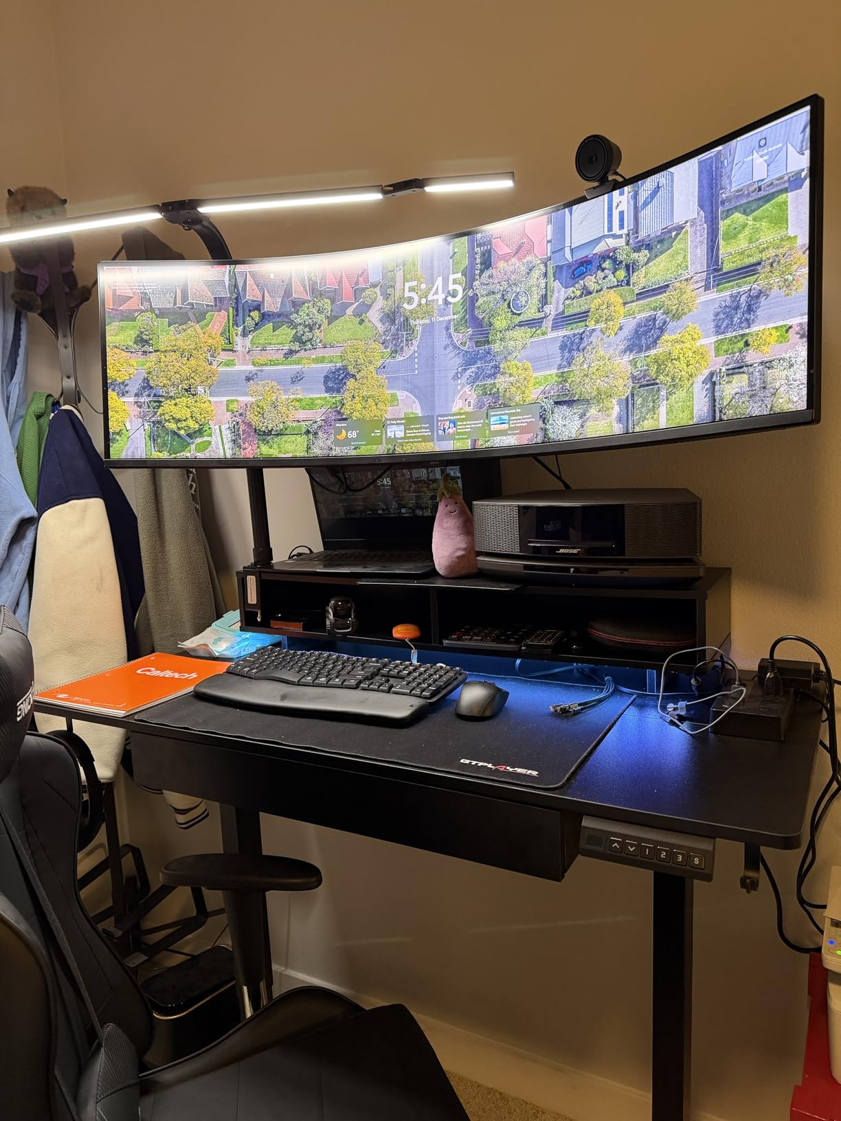 GTPLAYER Electric Standing Desk with Drawers, 55 x 24 Inch Height Adjustable Gaming Desk with Monitor Stand, Power Outlets & LED Lights, Home Office Sit Stand Up Desk with Memory Preset (Black) customer photo 1