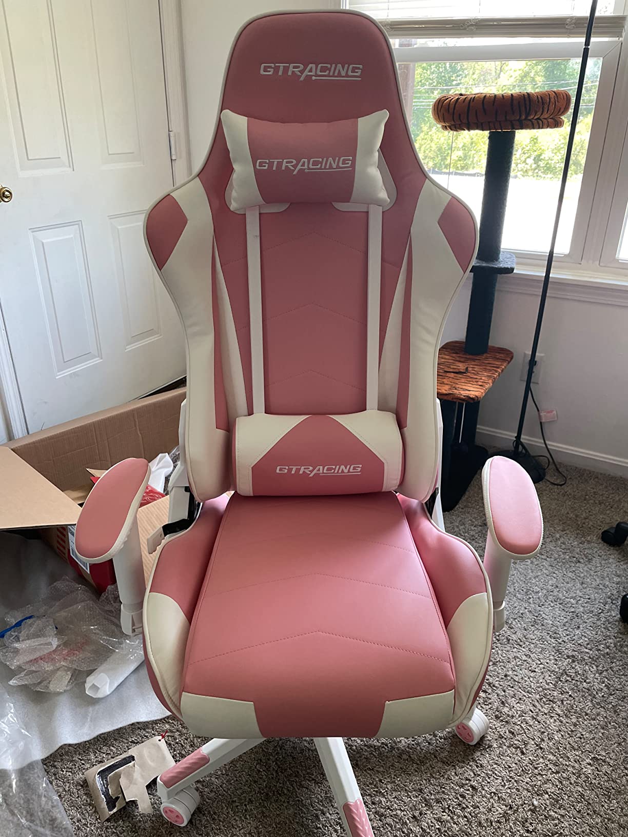 GTRACING Gaming Chair Racing Office Computer Ergonomic Video Game Chair Backrest and Seat Height Adjustable Swivel Recliner with Headrest and Lumbar Pillow Esports Chair (NavyBlue) customer photo 2