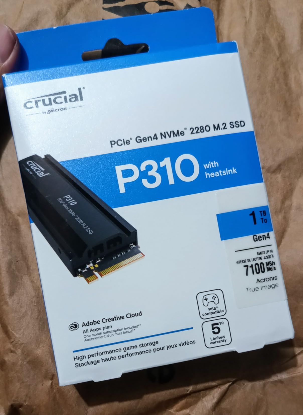 Crucial P310 2280 1TB PCIe Gen4 NVMe Gaming PS5 SSD with Heatsink, Up to 7,100MB/s, PlayStation5, Laptop & Desktop (PC) Compatible, Solid State Drive - CT1000P310SSD5-01 customer photo 1