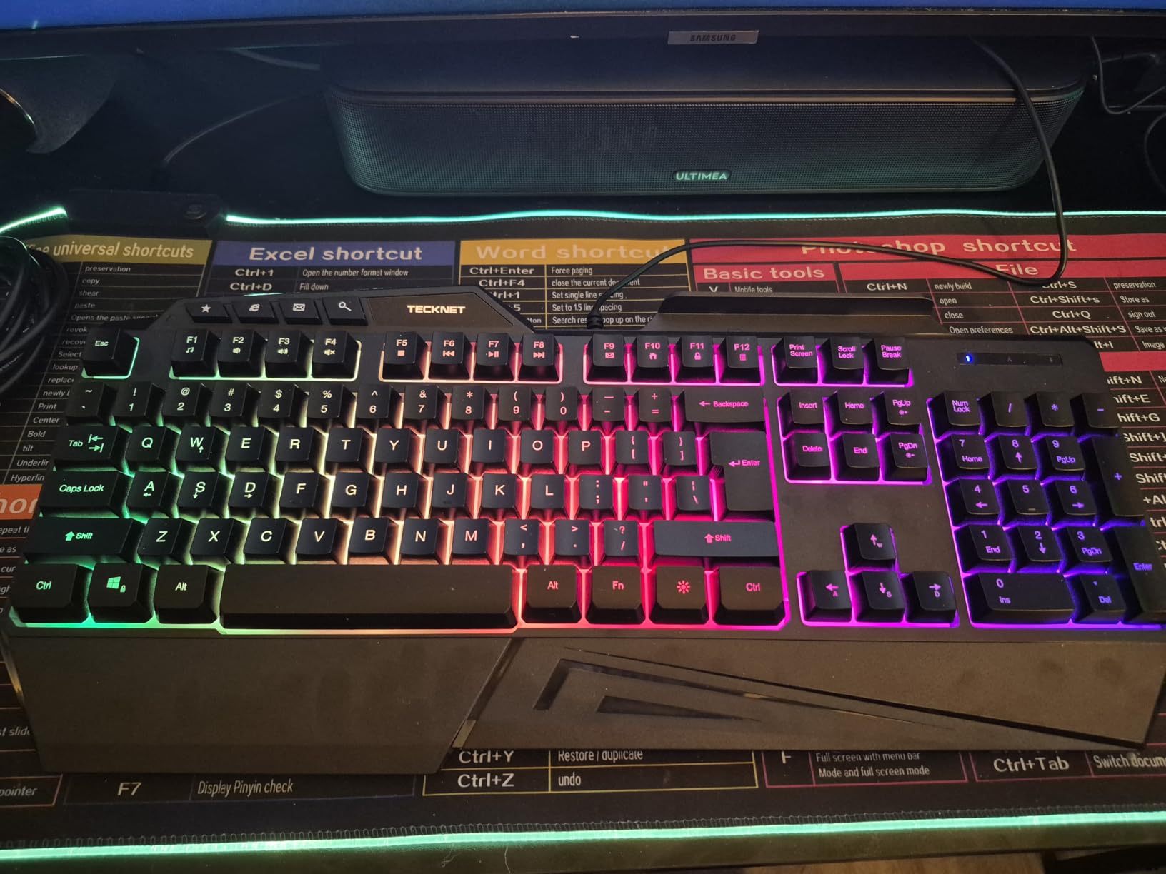 TECKNET Wired RGB Gaming Keyboard - 26-Key Anti-Ghosting, 13 Lighting Modes, Spill-Resistant, 108 Membrane Keys, Plug & Play - with Ergonomic Wrist Rest & Phone Holder for Windows/Mac (Black) customer photo 1