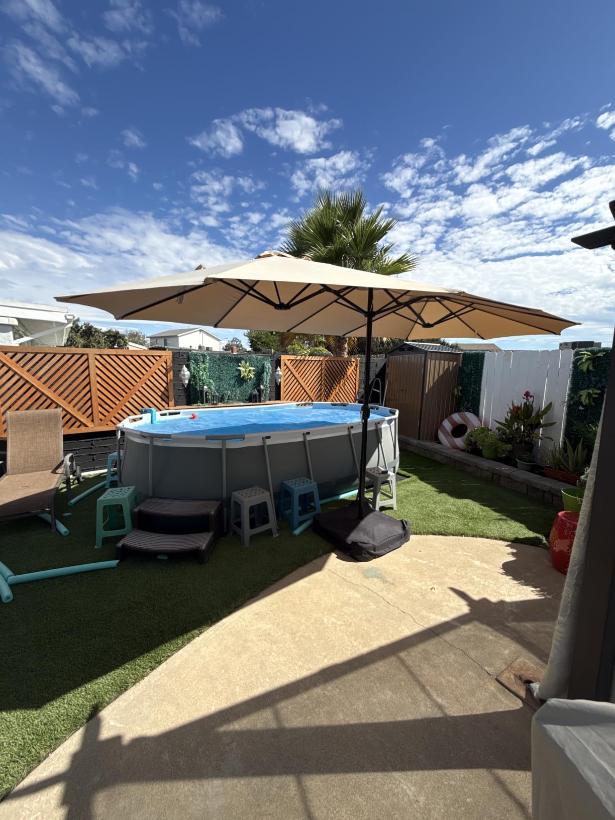 Yaheetech 13FT Double-Sided Patio Umbrella w/Base Crank 12 Ribs Vented, Red customer photo 2