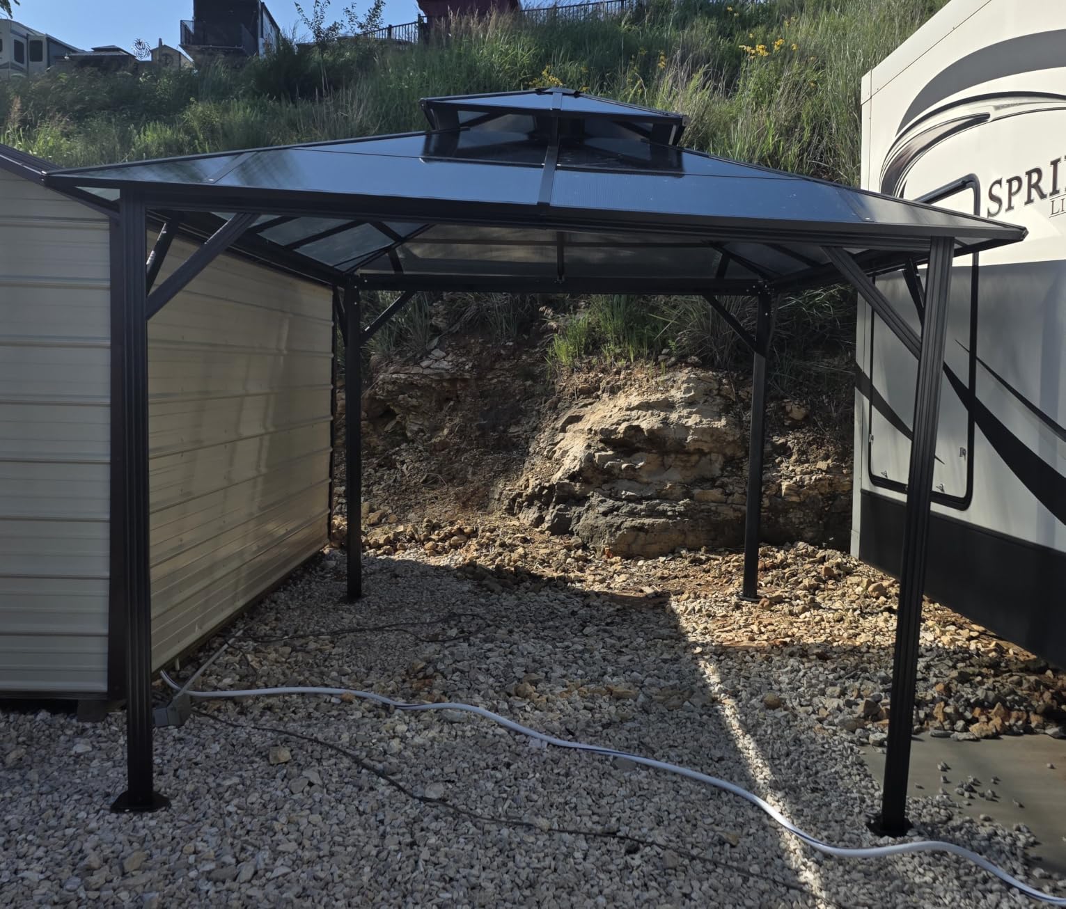 Aoxun 12'x12' Hardtop Gazebo with Polycarbonate Double Roof, Brown customer photo 1