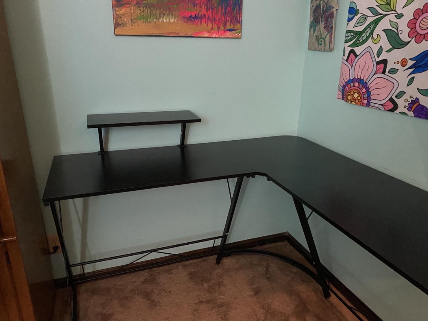 Mr IRONSTONE Gaming Desk with LED Lights, L Shaped Desk Corner with Cup Holder & Headphone Hook, Computer Desk Home Office Desks with Large Monitor Stand, Carbon Fiber Surface, Black 51 Inch customer photo 2