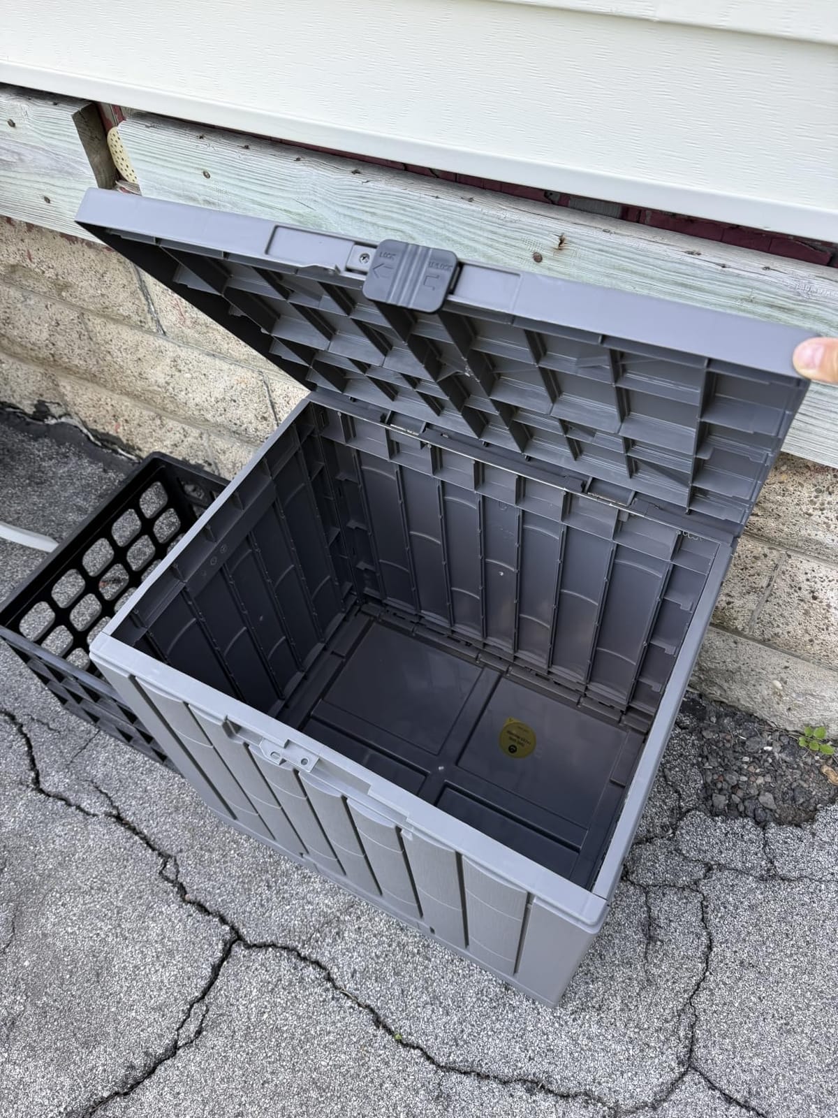 EAST OAK 120 Gallon Outdoor Storage Box | Large Resin Deck Box with Reinforced Stainless Steel Support | Waterproof & UV-Resistant Patio Storage Box for Cushions, Garden Tools & Accessories, Grey customer photo 1