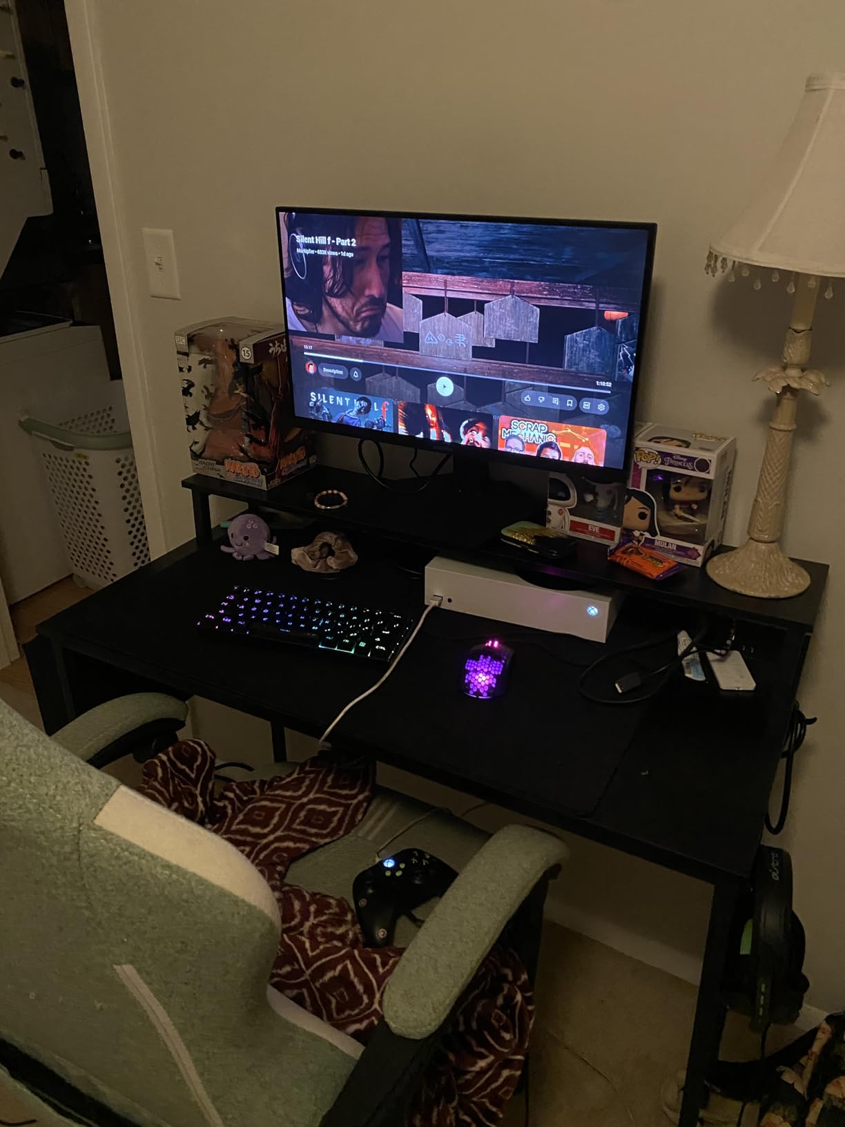 Lufeiya Small Desk with Power Outlets and LED Lights, 32 Inch Teen Writing Study Table Home Office Computer Desks with Monitor Stand, Gaming Desk with Charging Station, Black customer photo 2