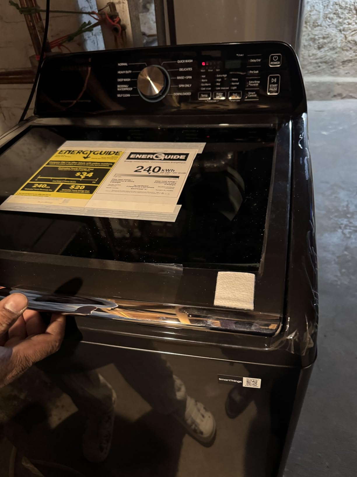 Samsung Smart 4.7 Cu Ft Top Load Washer & 7.4 Cu Ft Electric Dryer, Sensor Stops Overdrying, Low Vibration Quiet Wash, WaterJet w/Power Cords, Hoses, Vent Duct, 1 Year CPS Protection Bundle (White) customer photo 2