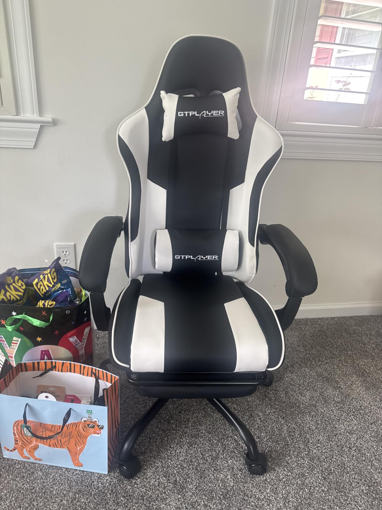 GTPLAYER Gaming Chair, Computer Chair with Footrest and Lumbar Support, Height Adjustable Game Chair with 360°-Swivel Seat and Headrest and for Office or Gaming (Darkgray, Fabric) customer photo 1