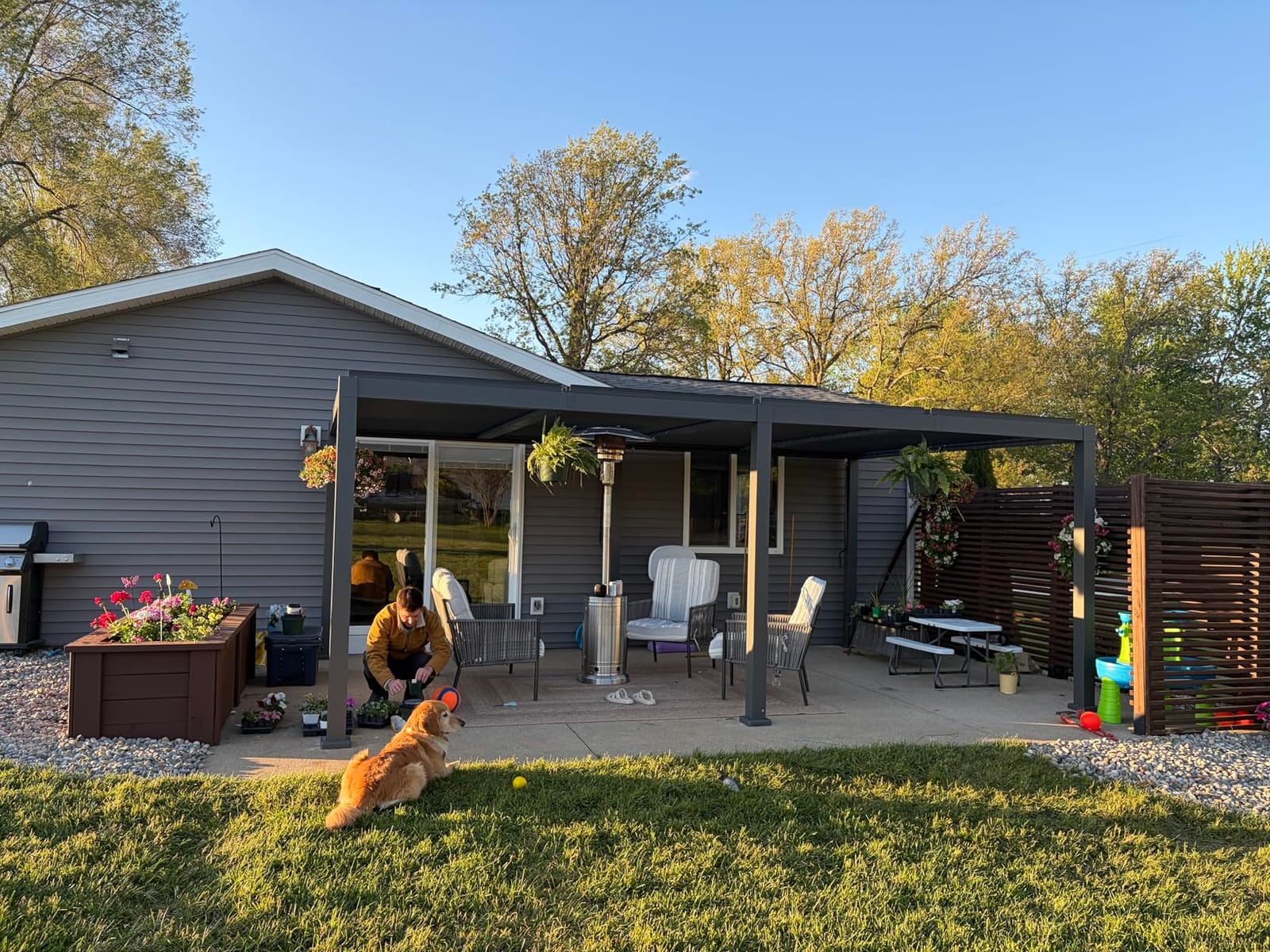 GarveeLife Louvered Pergola 10 ft x10', Outdoor Pergola with Adjustable Louvered Roof, Reinforced Aluminum Frame, Integrated Drainage System, Hardtop Gazebo for Patio, Deck, Wood Grain customer photo 2