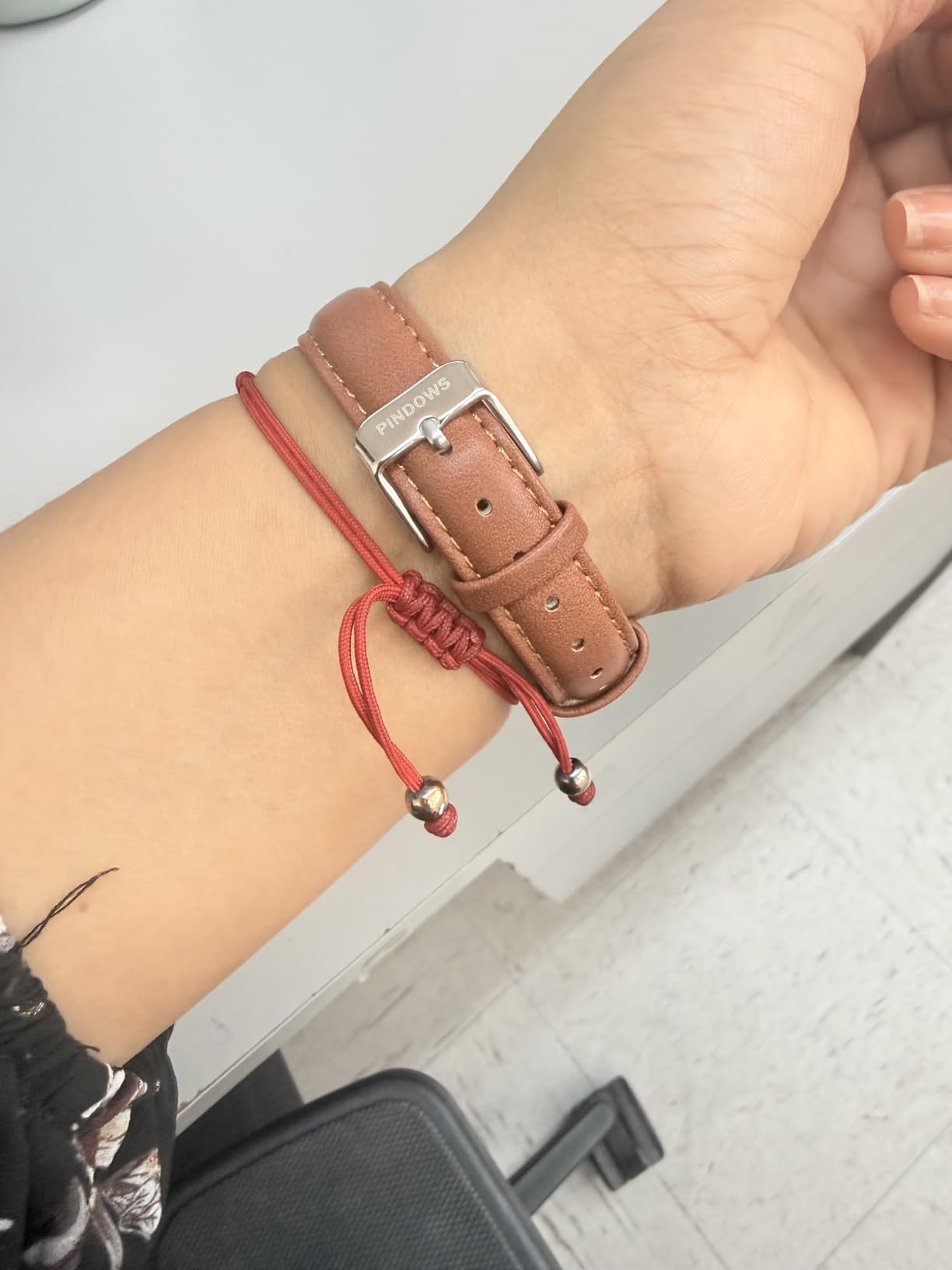 PINDOWS Small Analog Watches for Women, Ladies, Minimalist Leather Band customer photo 2