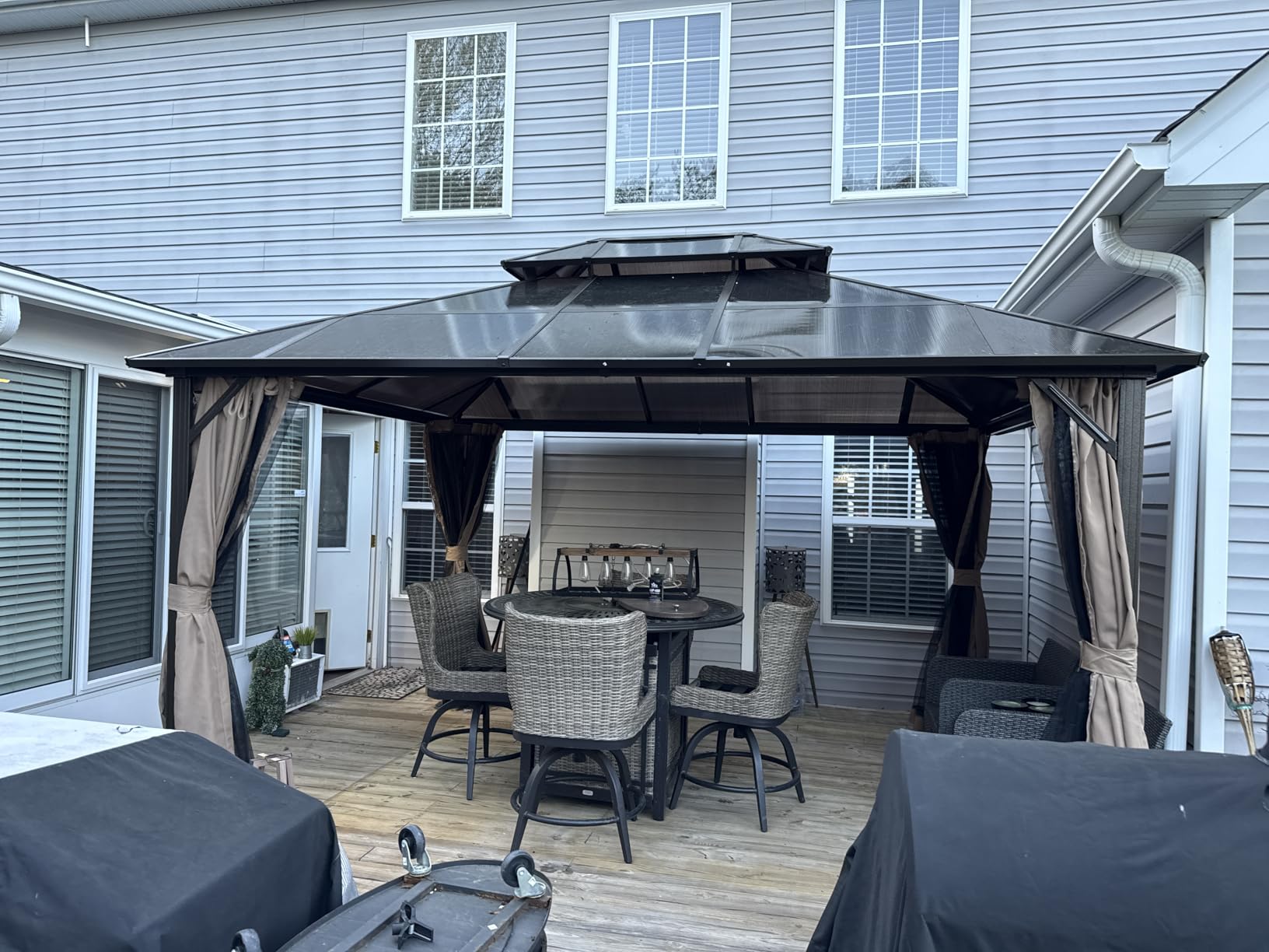 AirWire 8'x8' Hardtop Aluminum Gazebo with Curtains & Netting Dark Gray customer photo 2