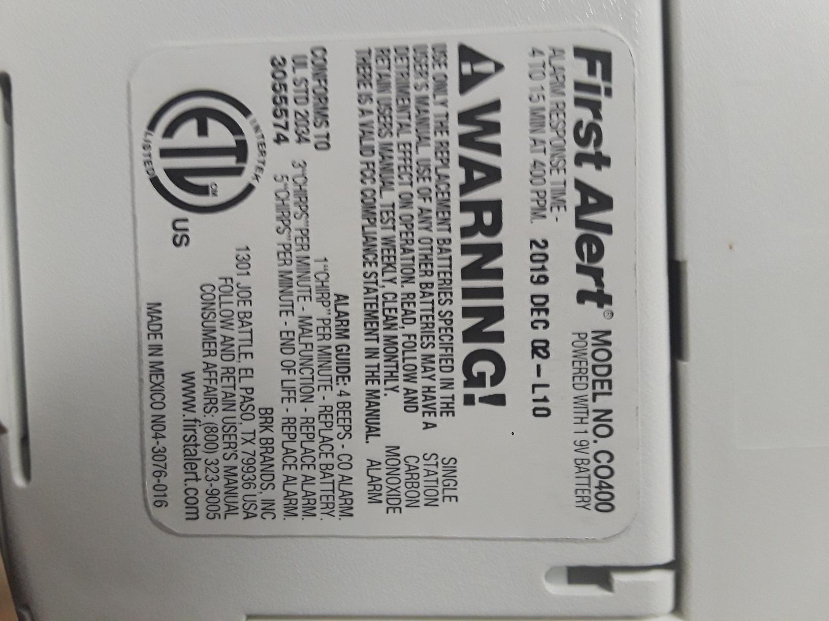 First Alert Battery Carbon Monoxide Alarm customer photo 2