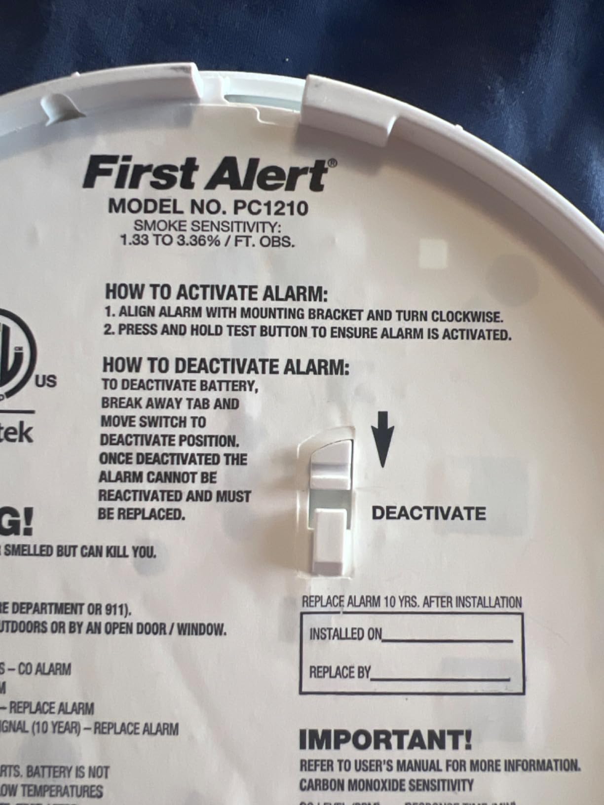 First Alert PRC710 PC1210 10-Year Combination Carbon Monoxide and Photoelectric Smoke Detector, Frustration Free customer photo 1