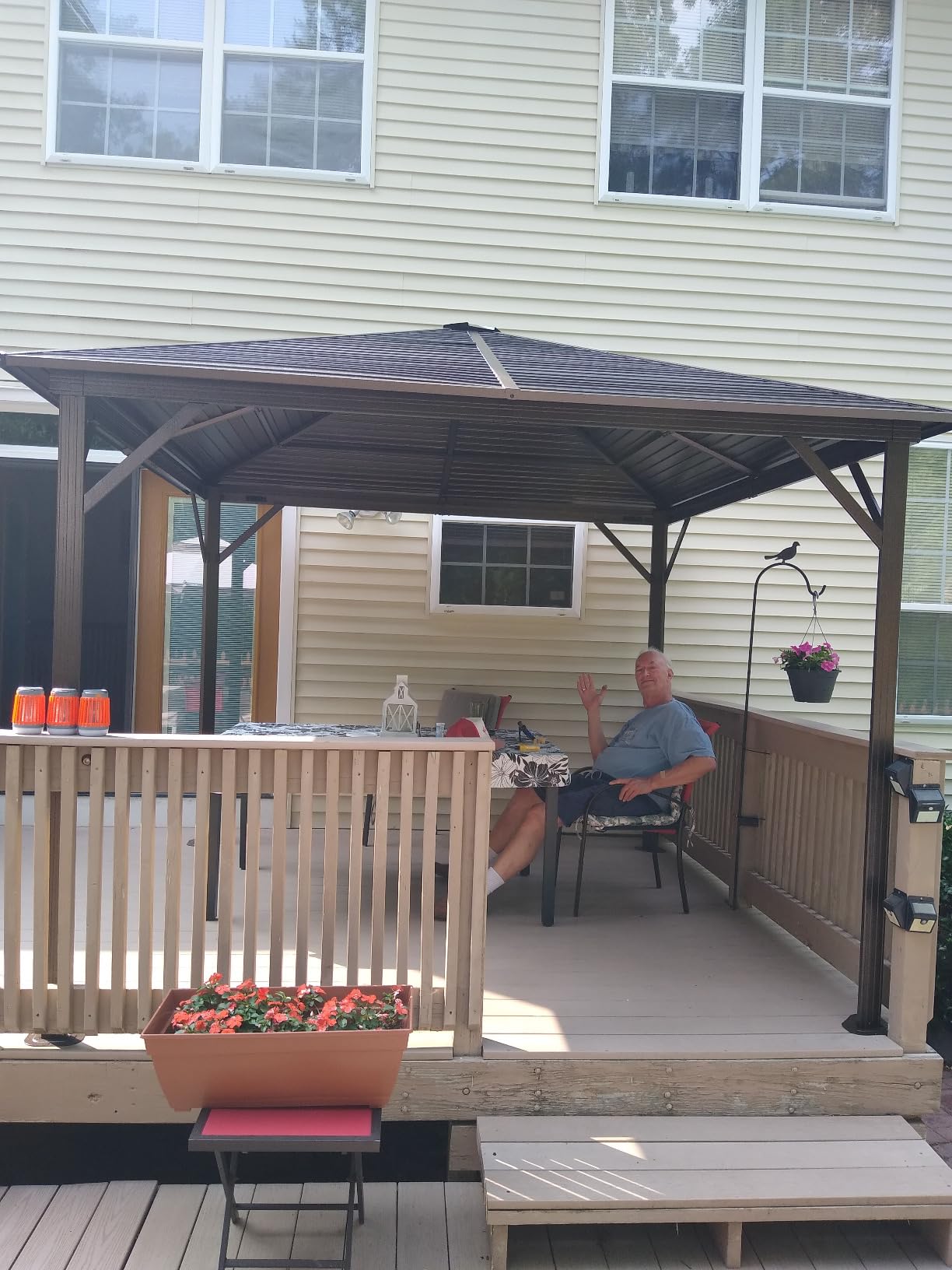 Outsunny 10' x 12' Hardtop Gazebo with Curtains and Netting, Permanent Pavilion Metal Single Roof Gazebo Canopy with Aluminum Frame and Hooks, for Garden, Patio, Backyard, Coffee Brown customer photo 1