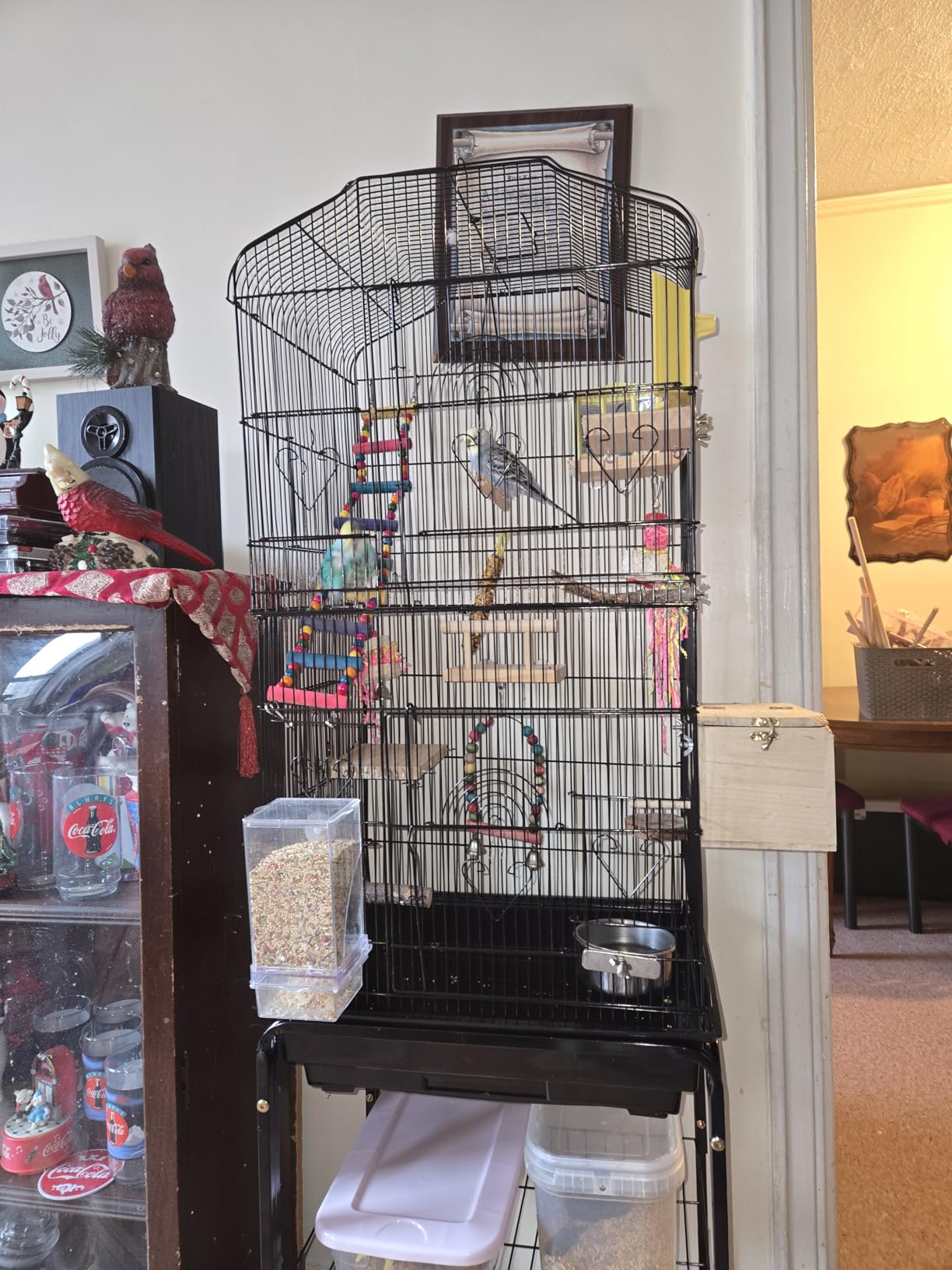 SUPER DEAL 63 Rolling Bird Cage Large Wrought Iron Cage for Cockatiel Sun Conure Parakeet Finch Budgie Lovebird Canary Medium Pet House with Rolling Stand & Storage Shelf customer photo 2