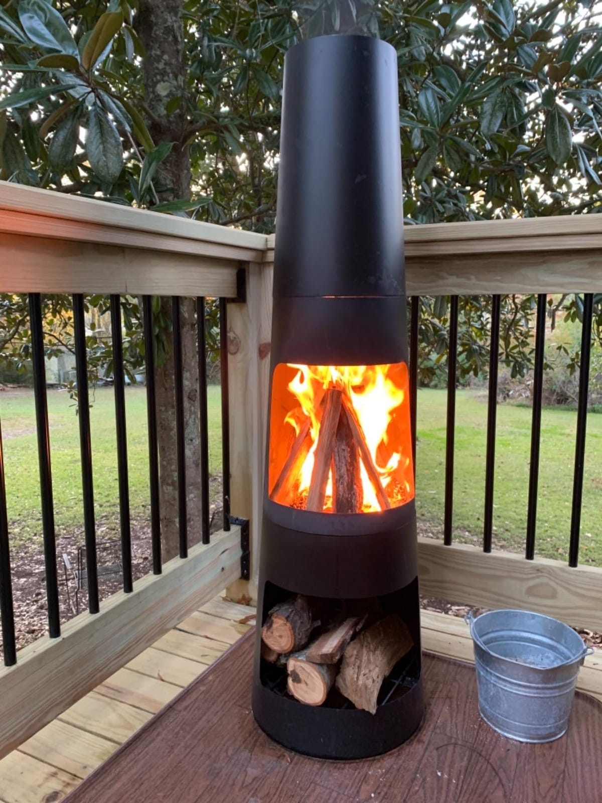 Sunnydaze Chiminea Outdoor Fireplace - Chiminea Fire Pit with Poker and Cover - Outdoor Wood-Burning Fire Pit - Black customer photo 2