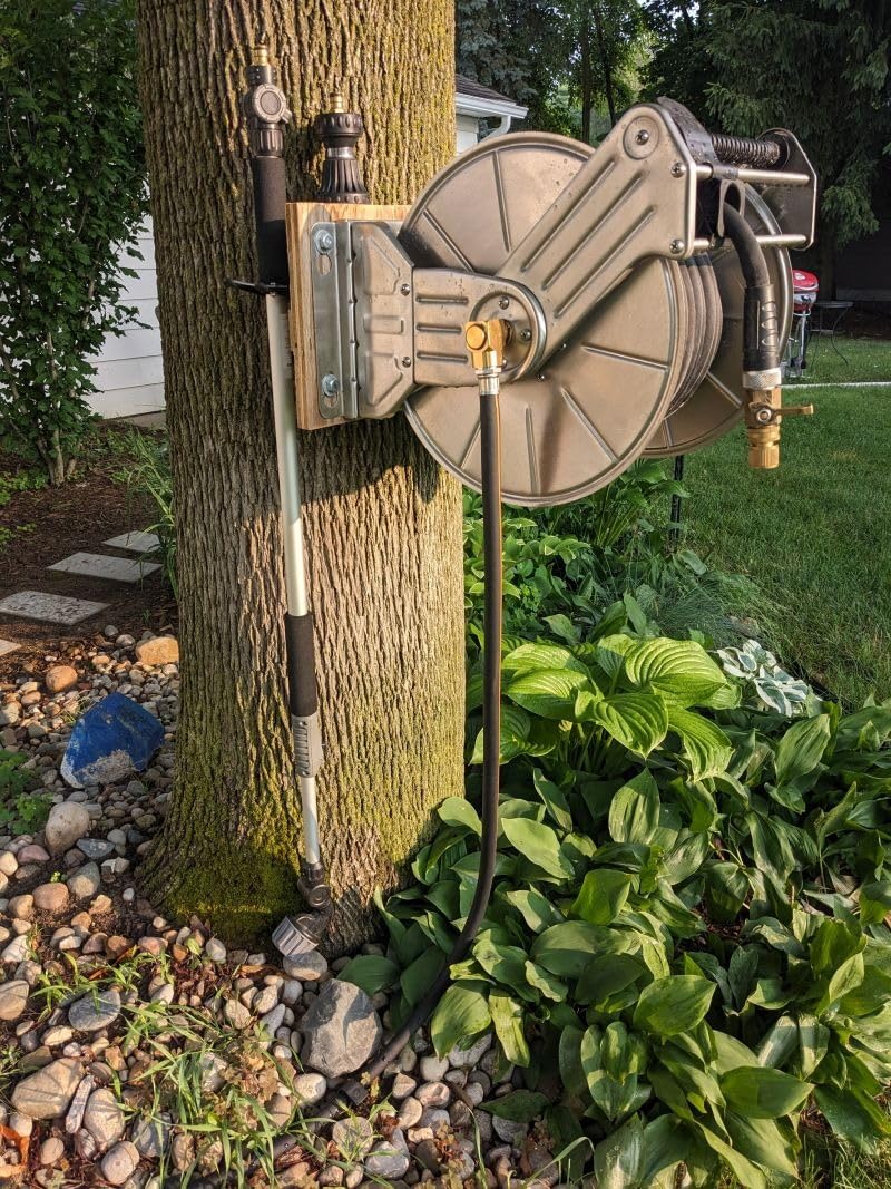 Giraffe Tools Wall Mounted Stainless Steel Garden Hose Reel,150FT 5/8
