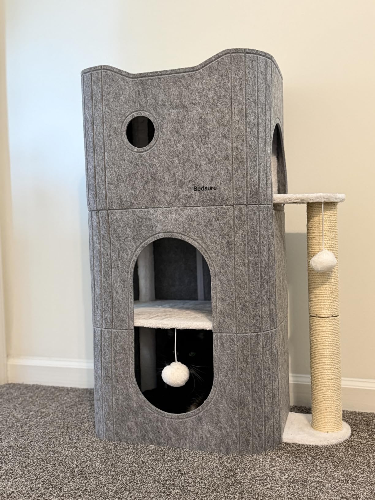 Bedsure Cat House Bed for Indoor Cats with Fluffy Ball and Scratch Pad,Grey customer photo 2