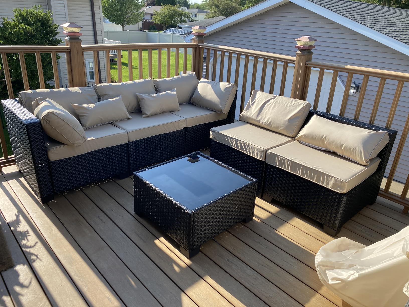 Rattaner Patio Sectional 6 Pieces All-Weather Wicker Patio Furniture Set Outdoor Sectional with Glass Table Non-Slip Cushions and Waterproof Cover, Khaki customer photo 1