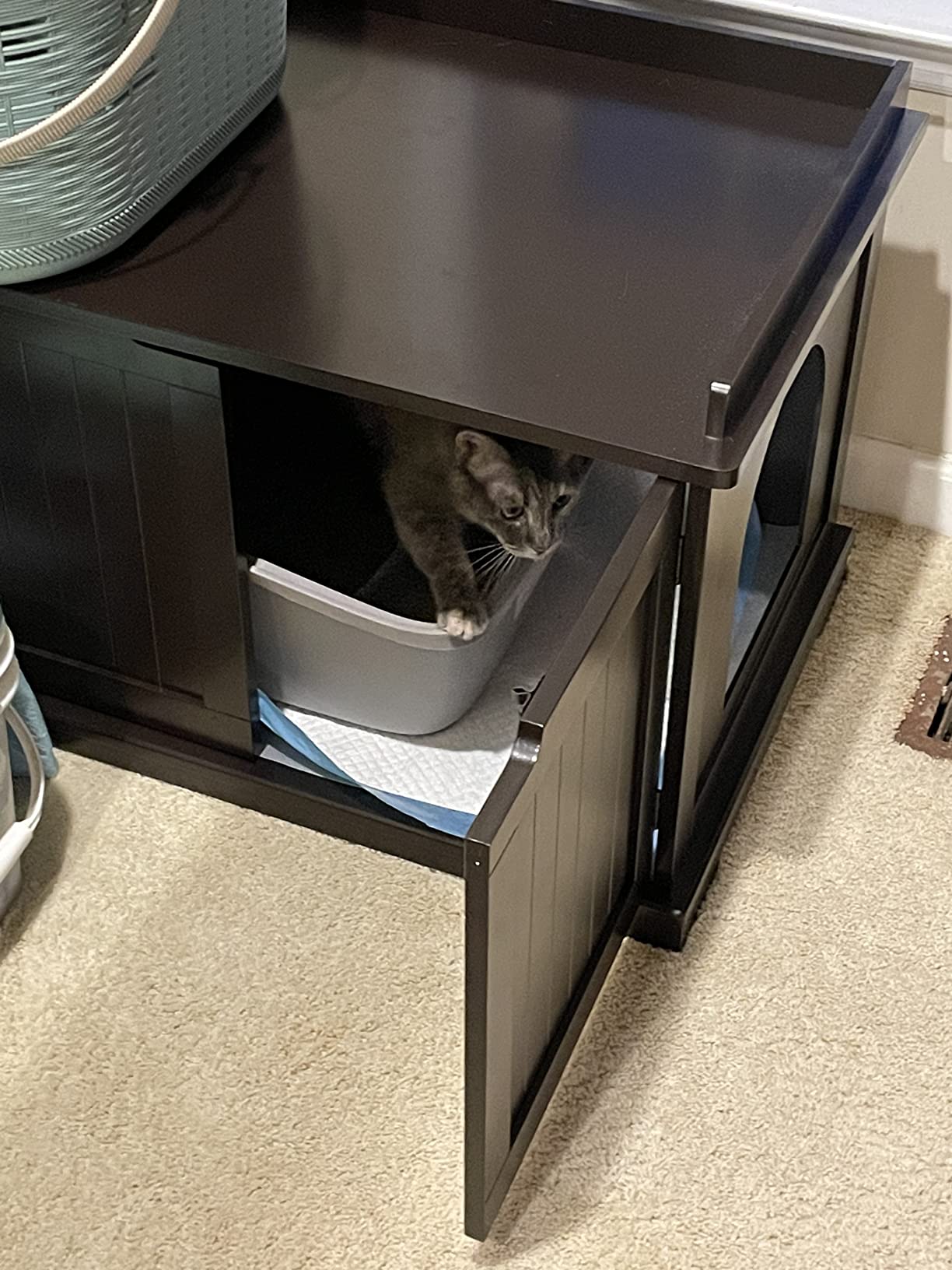 Yaheetech Cat Litter Box Enclosure, Hidden Litter Box Furniture with 7 Air Vents, Dog Proof Wooden Side Table for Small Indoor Cats & Kittens, Easy to Assemble, Espresso customer photo 2