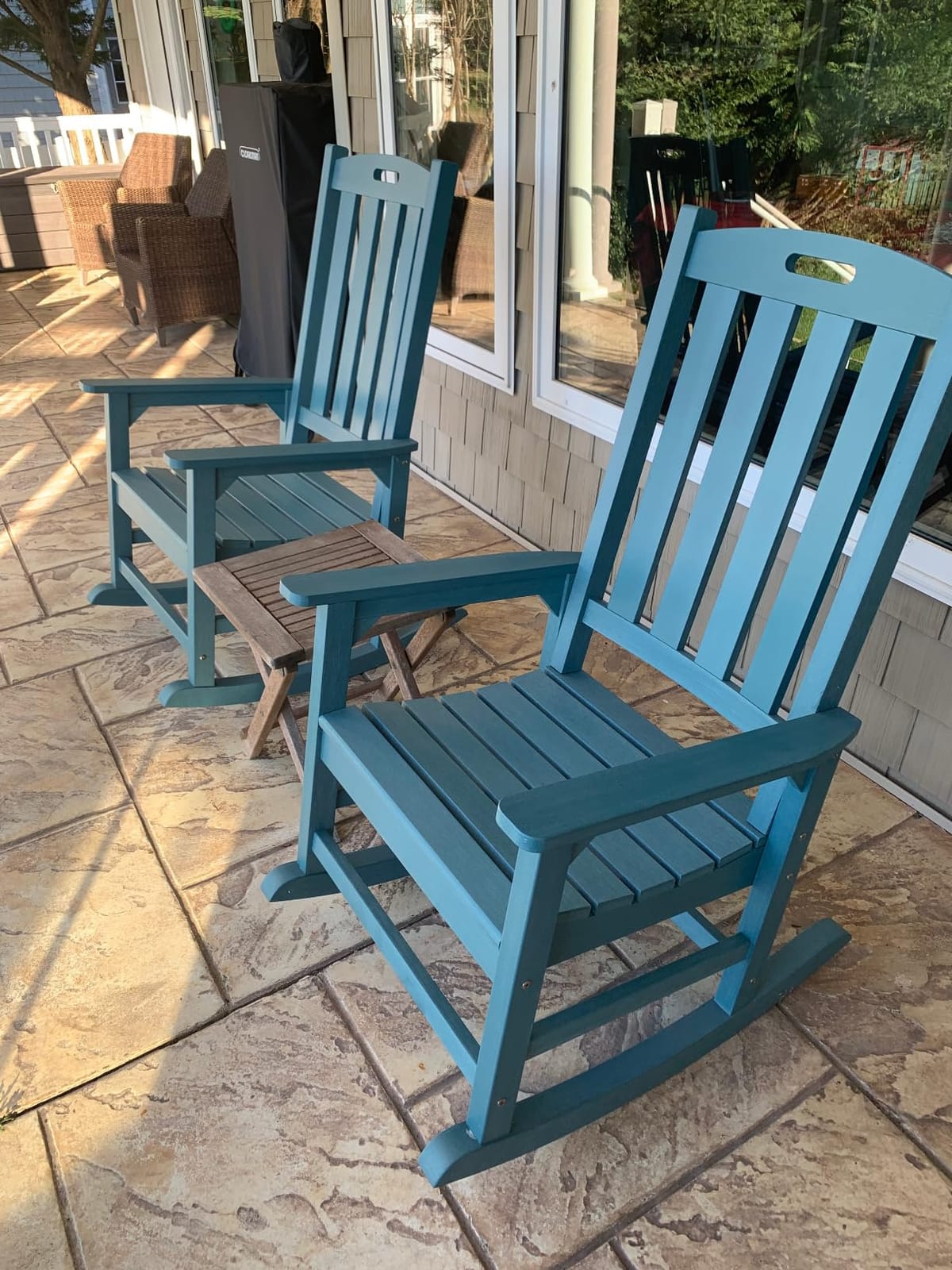 Psilvam Oversized Outdoor Rocking Chair, HDPE Porch Rocker (Teak) customer photo 1