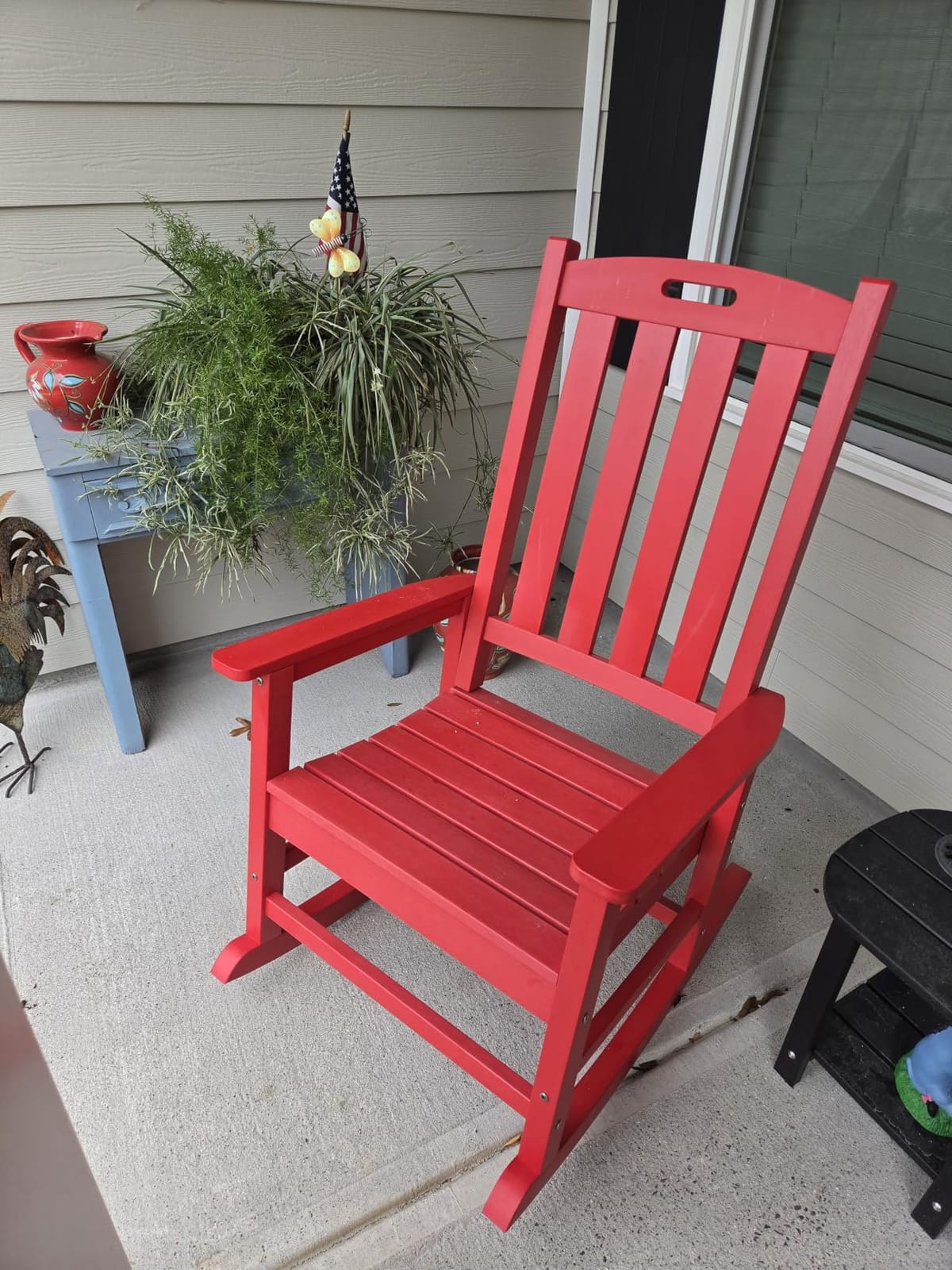 Psilvam Oversized Outdoor Rocking Chair, HDPE Porch Rocker (Teak) customer photo 2