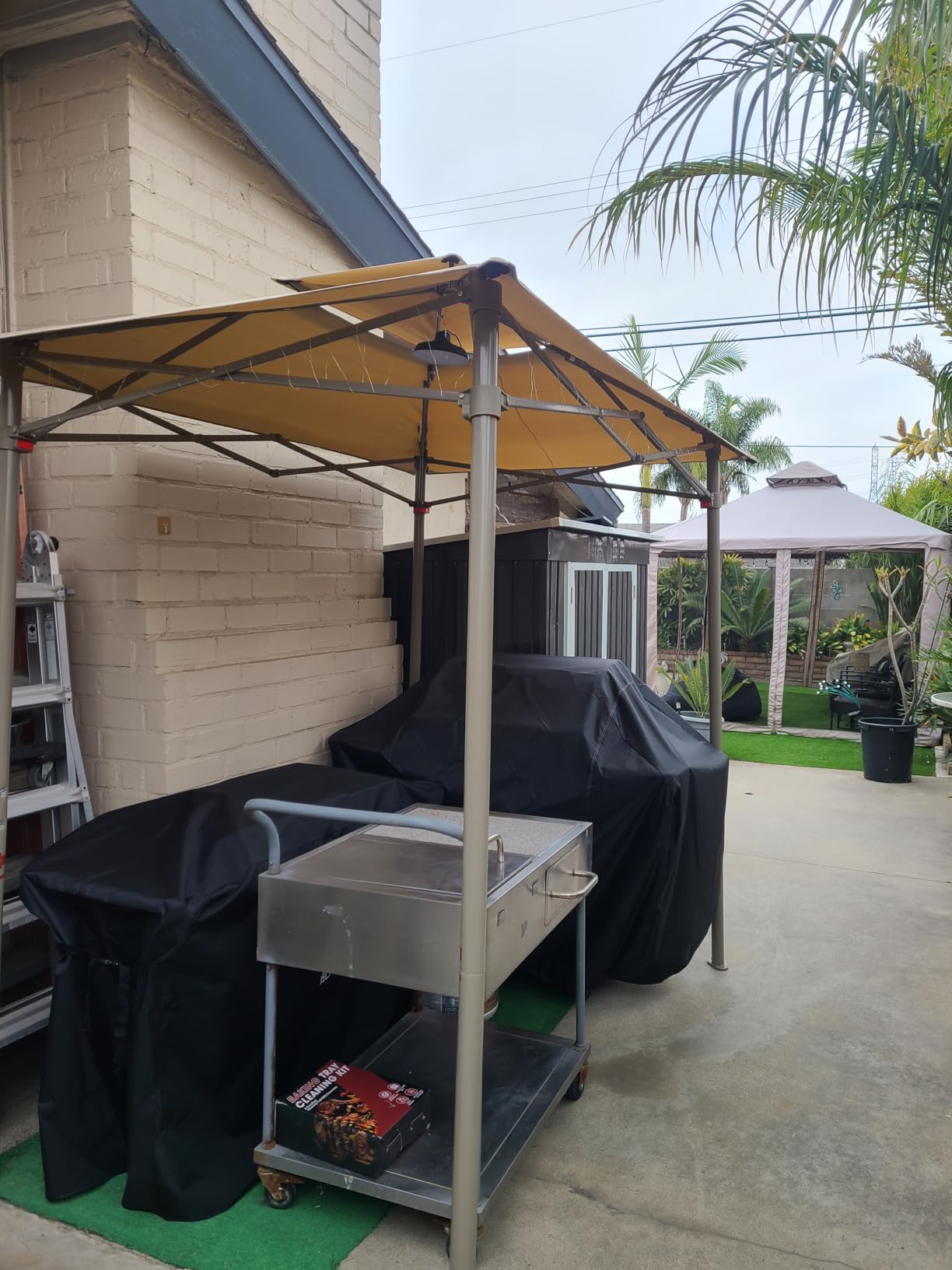 Crown Shades 8x5 Grill Gazebo - Pop Up Canopy for BBQ and Backyard Patio - Easy Outdoor Barbecue Shade Cover with Double Tier Vented Top & 2 Side Shelves (Grey) customer photo 1